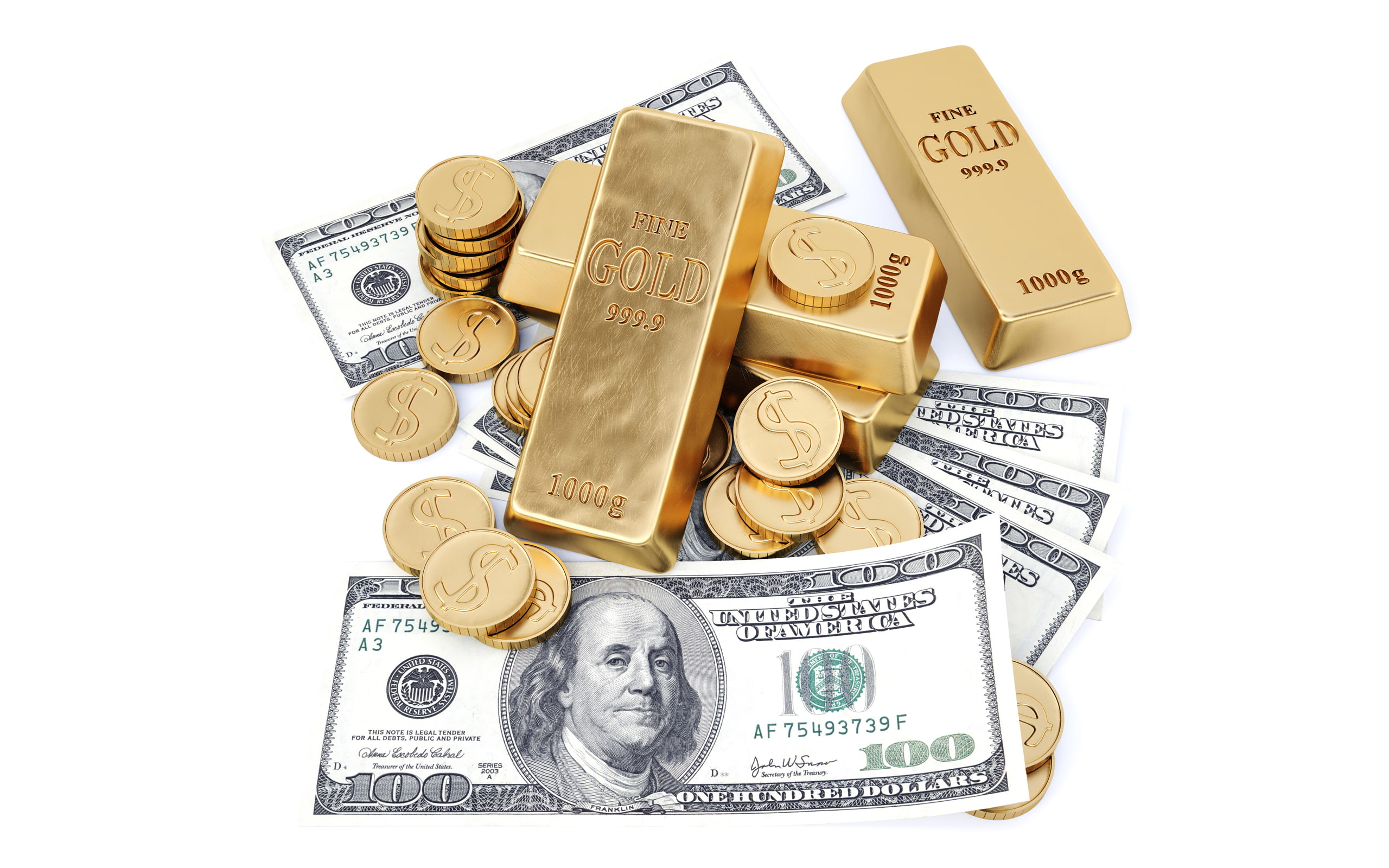 business, dollar, Coins, finance, cut out, high angle view, colored, paper currency, Dollars, banknotes, 2K, coin, no people, investment, ingot, still life, HD Wallpaper