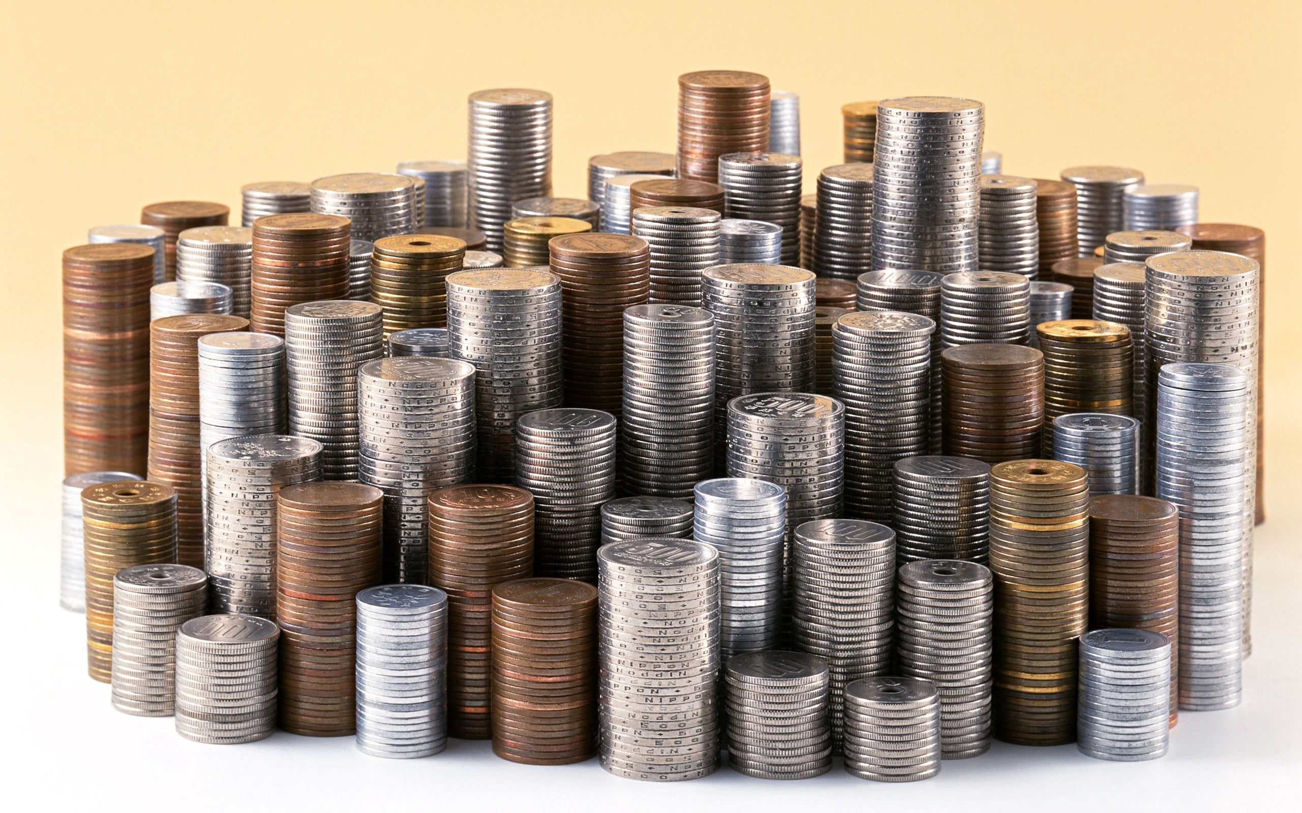 business, investment, shiny, abundance, side by side, in a row, silver colored, backgrounds, isolated, metal, finance, arrangement, still life, colored, HD Wallpaper