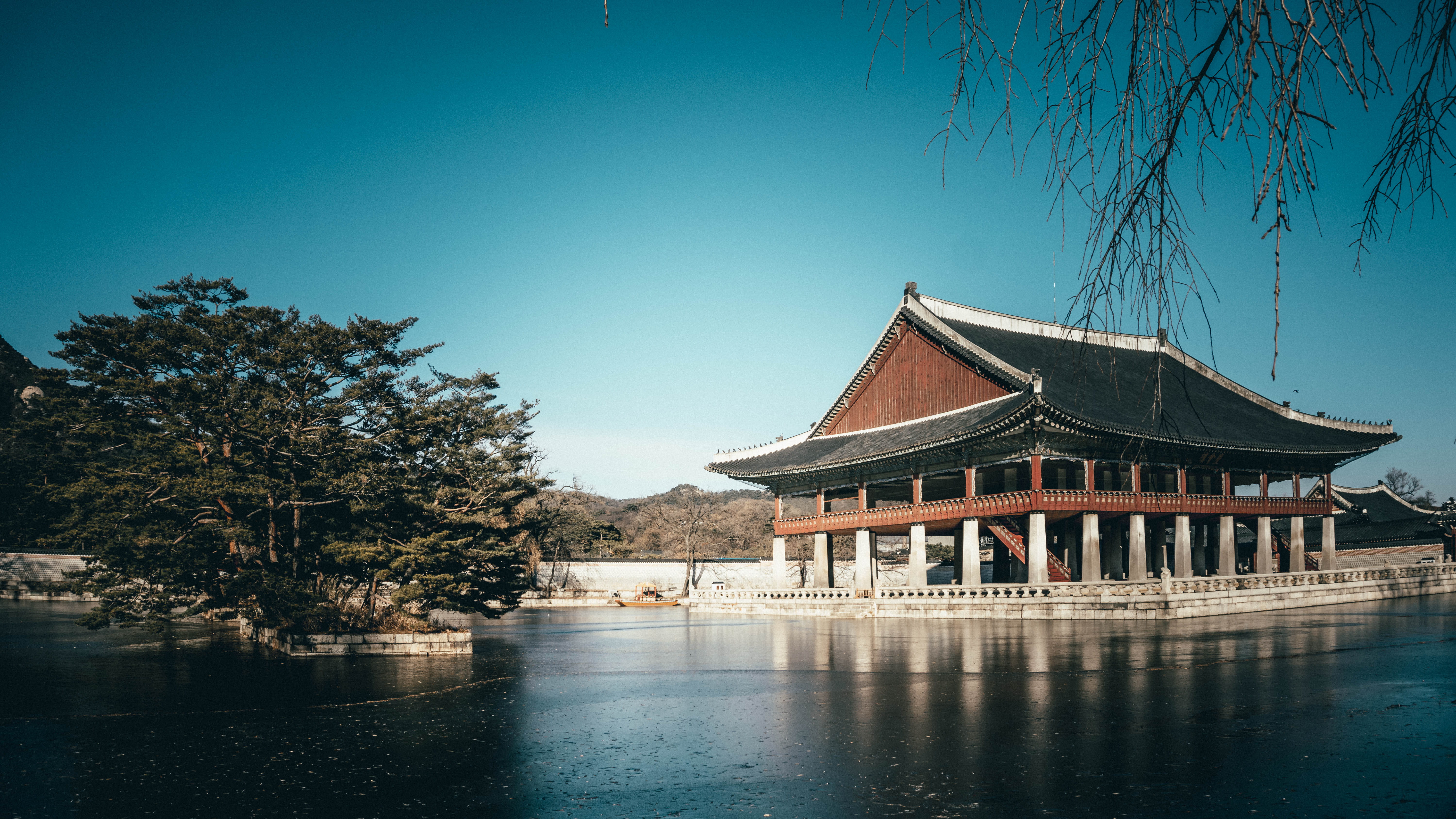 sony camera, korea, religion, house, outdoors, lake, built structure, sonya6000, building, architecture, reflection, plant, palace, travel destinations, HD Wallpaper