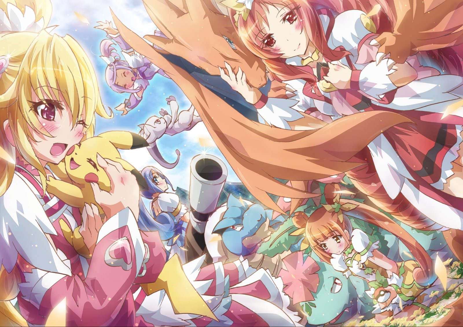 charizard, hair, mewtwo, pokemon, inoshishi, twintails, aida, pink, venusaur, 720P, long, wink, mana, pikachu, crossover, eyes, red, precure, dokidoki, HD Wallpaper