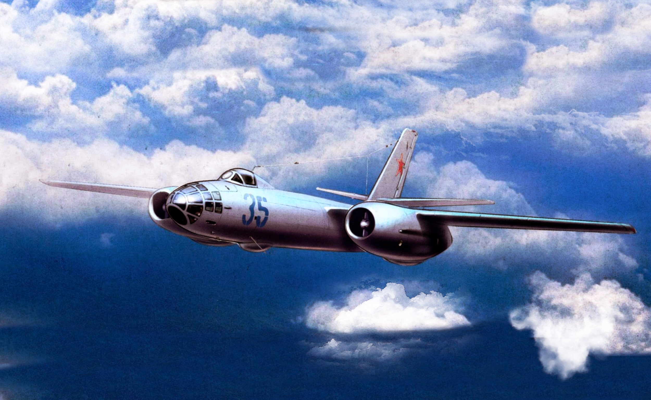 scout, Ilyushin, Flight, Clouds, Hound, 1080P, Aviation, bomber, Art, Il-28, Beagle, The sky, Wings, HD Wallpaper