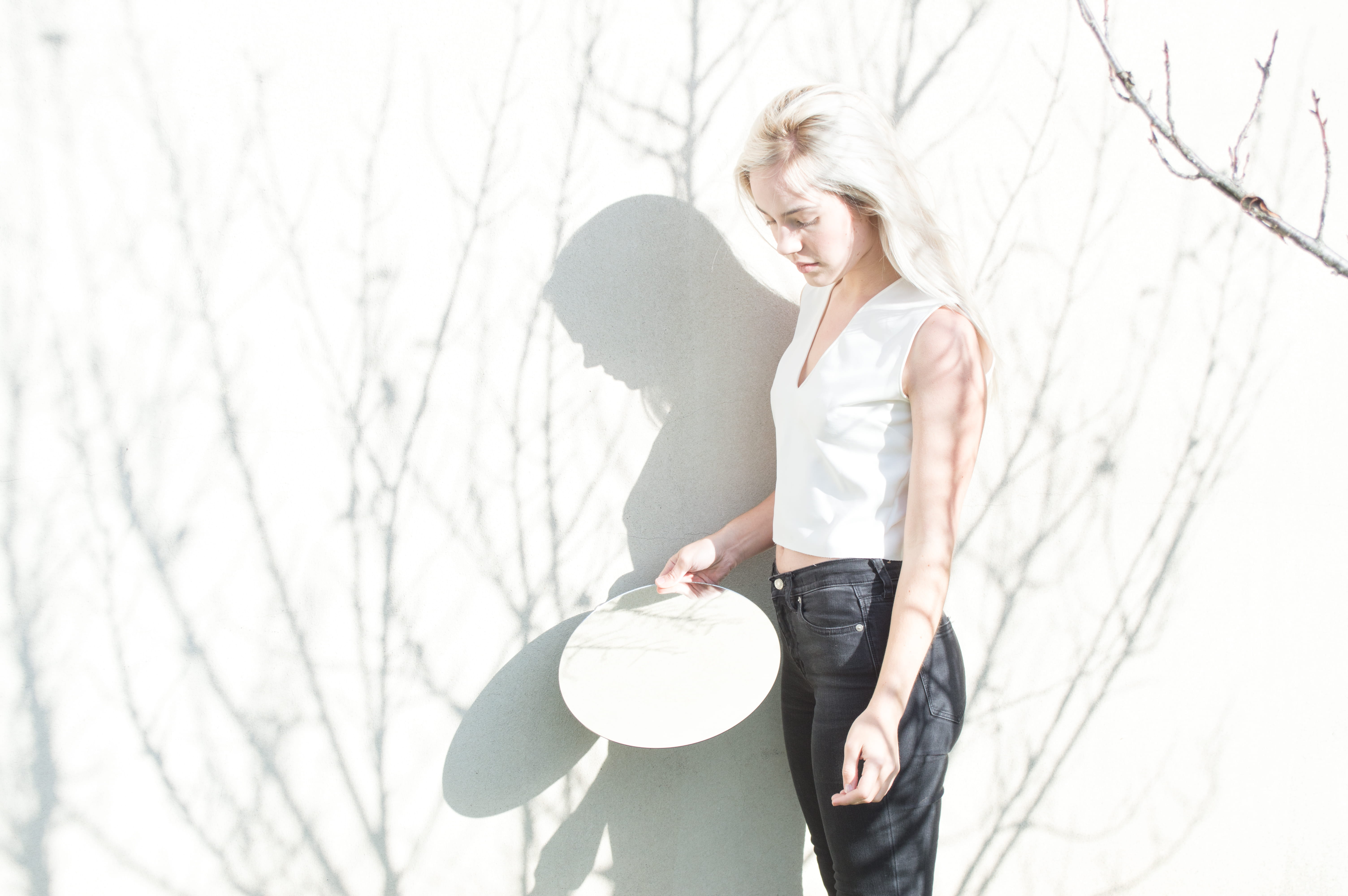 bare tree, human Age, one Person, color Image, outdoors, day, woman, tank top, three quarter length, white, sleeveless, females, image Type, one woman only, HD Wallpaper