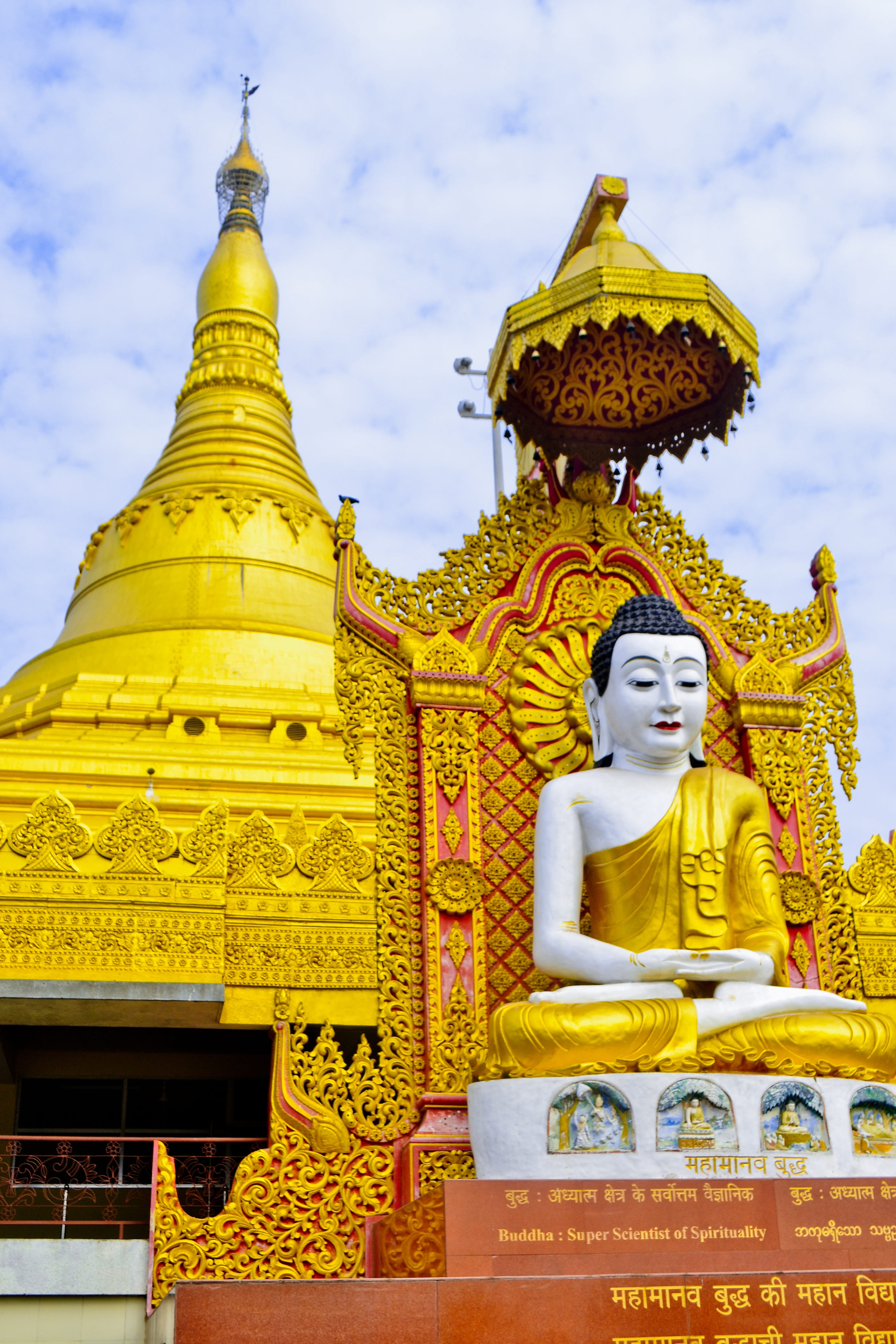 buddhism, Statue, belief, sculpture, Asia, buddhist, human representation, carving, serene, pagoda, zen, 4K, built structure, traditional, gold colored, Phone HD Wallpaper