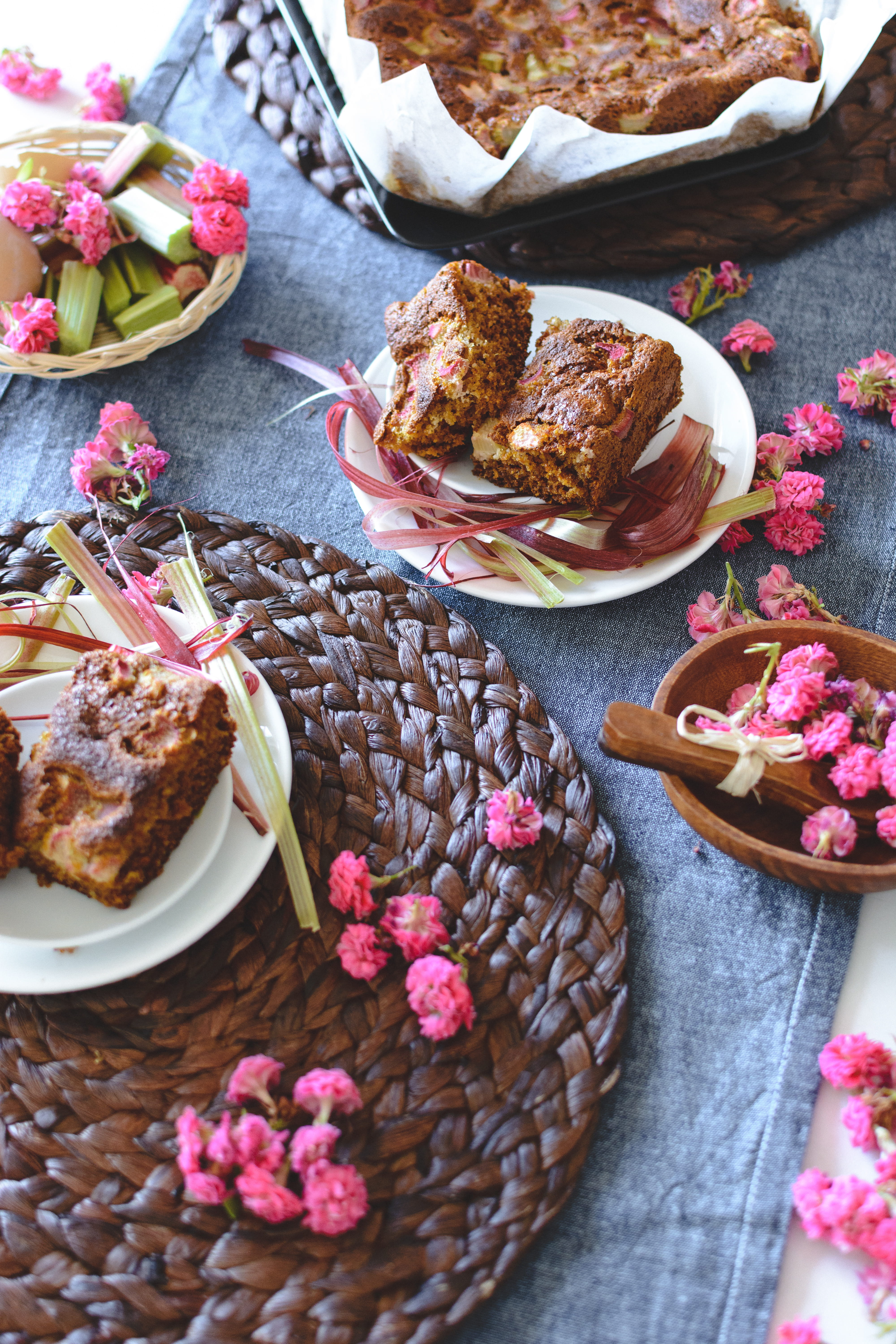 breakfast, table, still life, flower, dessert, close-up, bakery, refreshment, indulgence, pastry, food, healthy eating, rhubarb, freshness, meal, baked, Phone HD Wallpaper