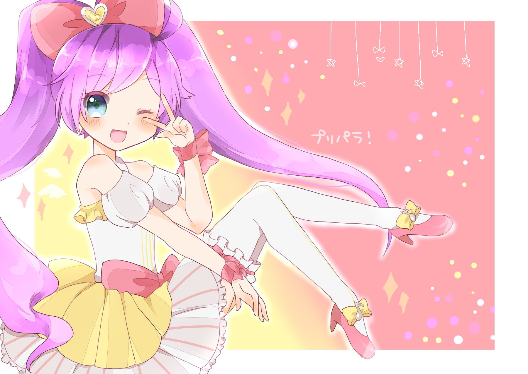 wristband, 720P, lala, ttk, pripara, legwear, pink, white, temo, bow, manaka, HD Wallpaper