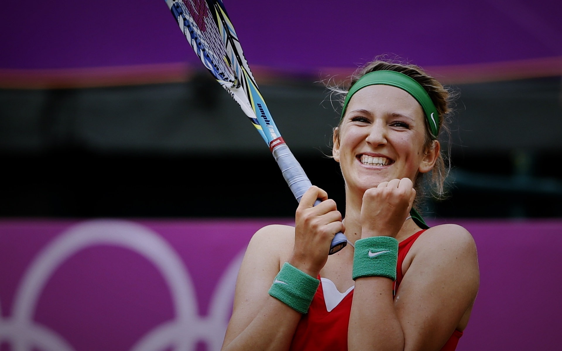 cheerful, sports, hairstyle, women, green, headshot, sports clothing, sing, nike, young adult, one person, emotion, wristbands, happiness, toothy smile, HD Wallpaper