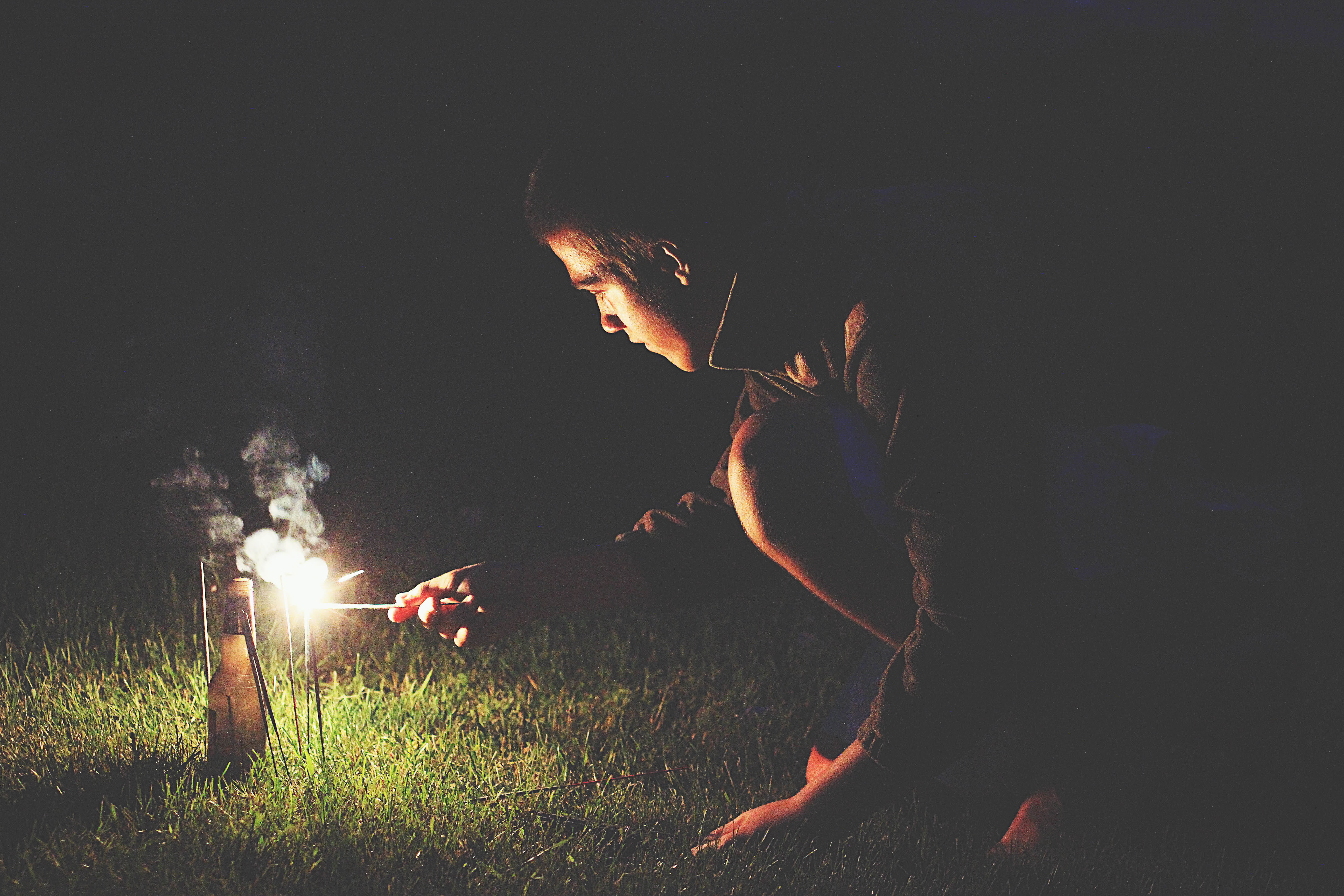 fire, two people, childhood, plant, men, grass, burning, smoke, field, outdoors, land, bottle, firecrackers, 5K, people, fire - natural phenomenon, teenager, HD Wallpaper