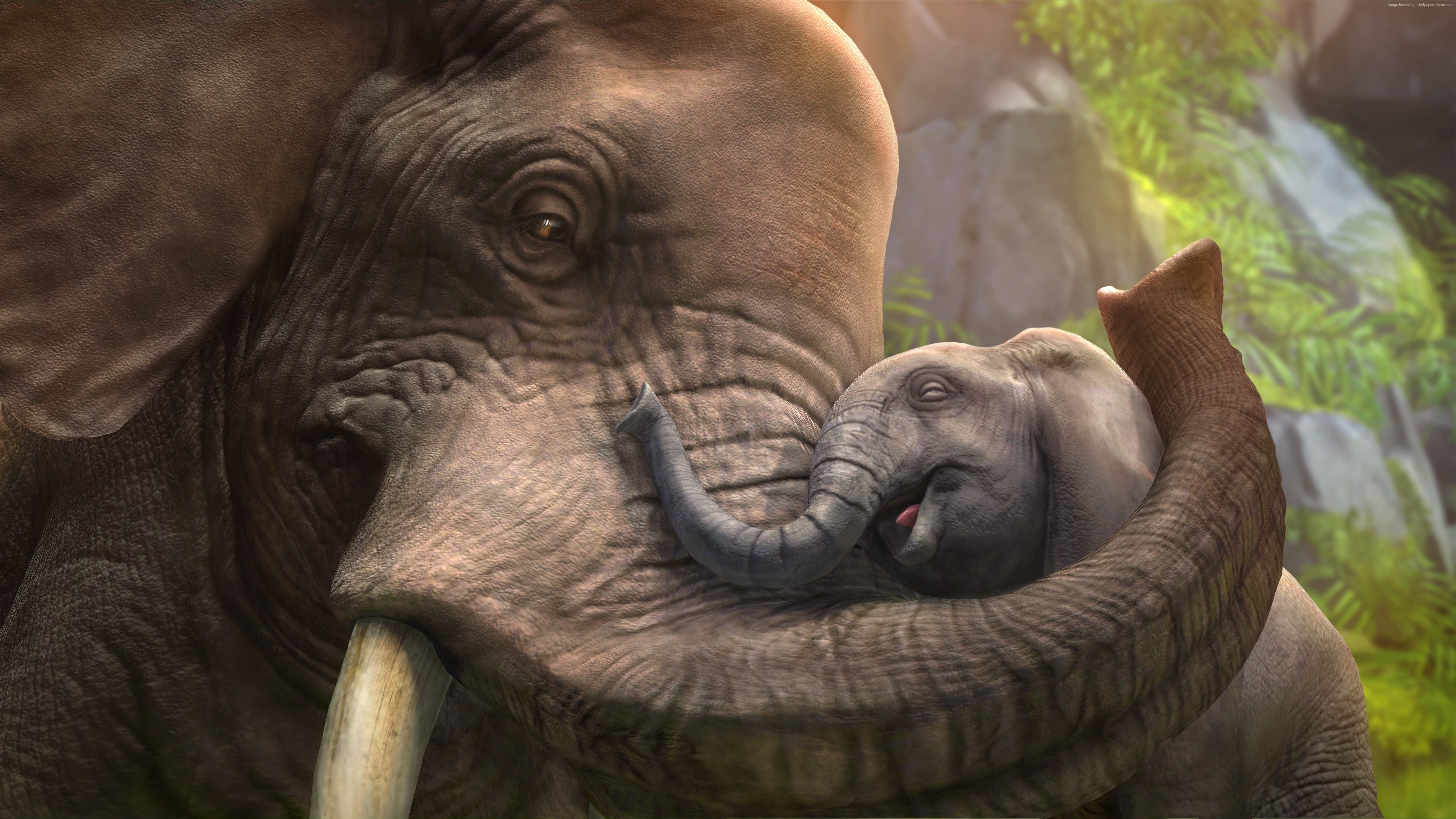 focus on foreground, herbivorous, animal themes, tree, 5K, art, plant, animal body part, animals, close-up, animal head, zoo, one animal, animal trunk, HD Wallpaper