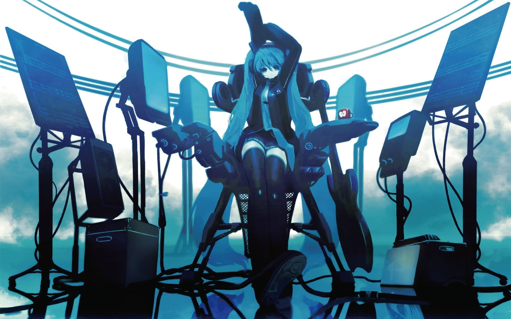 hatsune, art, 720P, twintails, hair, huke, x, long, people, vocaloid, hd, women, miku, HD Wallpaper