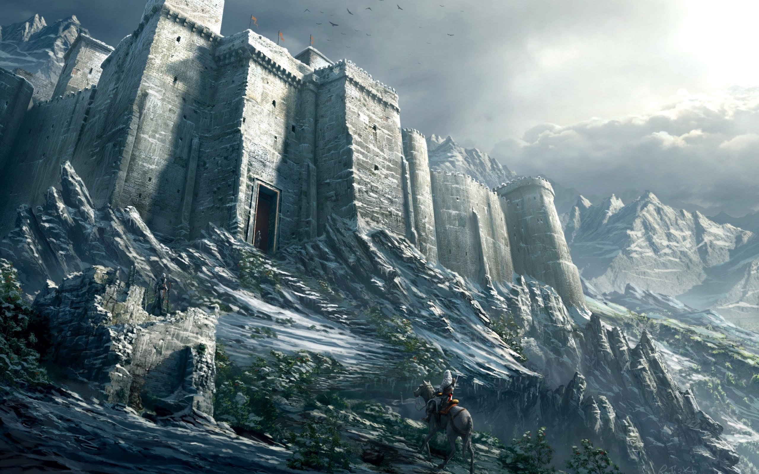 2K, human limb, human arm, artwork, assassins creed: revelations, castle, built structure, sky, building exterior, lifestyles, beauty in nature, Games, HD Wallpaper