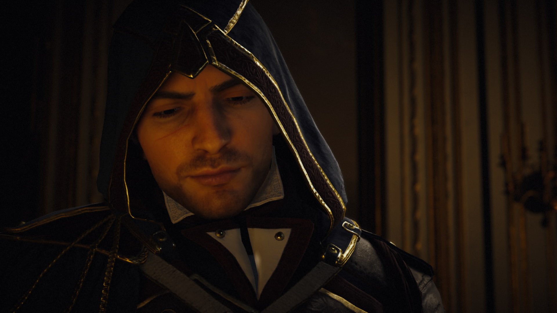 indoors, hood, Asassins Creed Unity Dead Kings, lifestyles, hood - clothing, Assasins Creed Unity, sword, men, looking at camera, mid adult, one person, HD Wallpaper