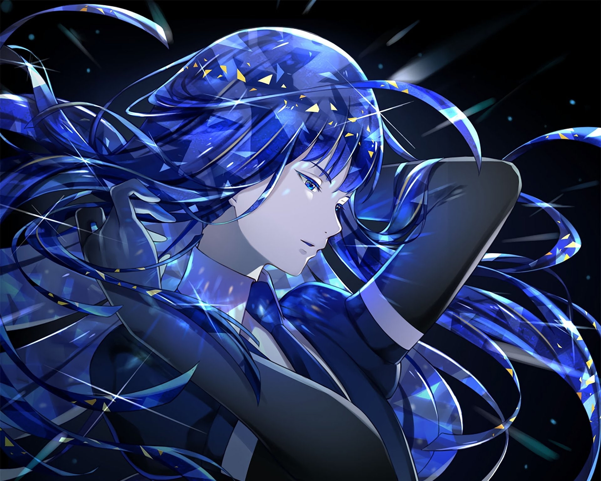 Lapis Lazuli (Houseki no Kuni), illuminated, technology, close-up, pattern, night, metal, purple, indoors, representation, light painting, Houseki no Kuni, HD Wallpaper