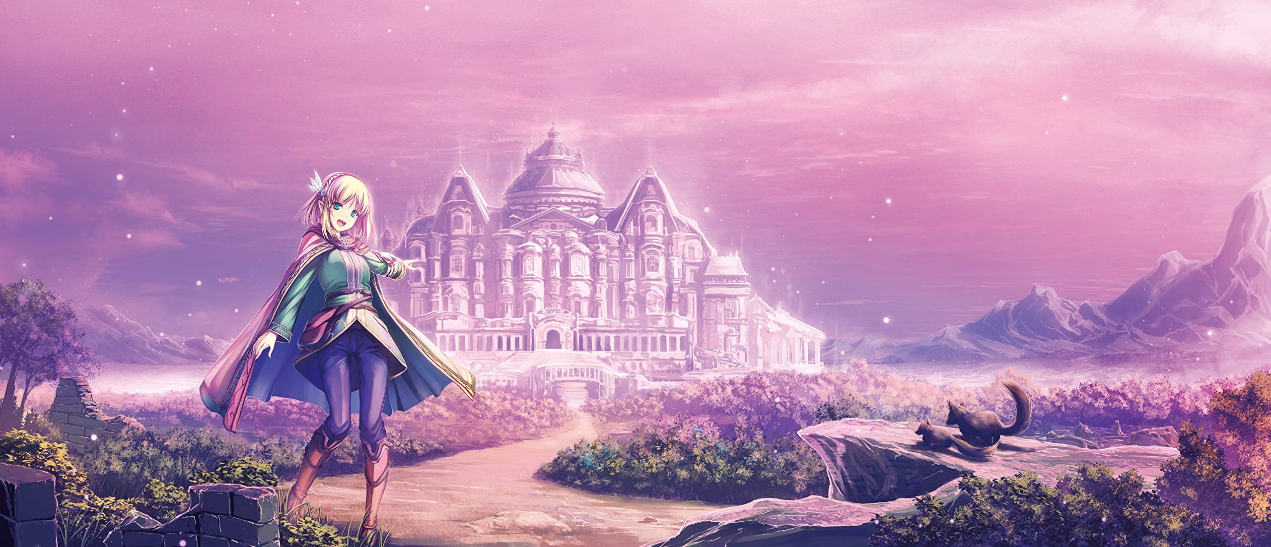animals, blossoms, 2K, landscape, Leadale no Daichi nite, Light Novel, open mouth, castle, HD Wallpaper