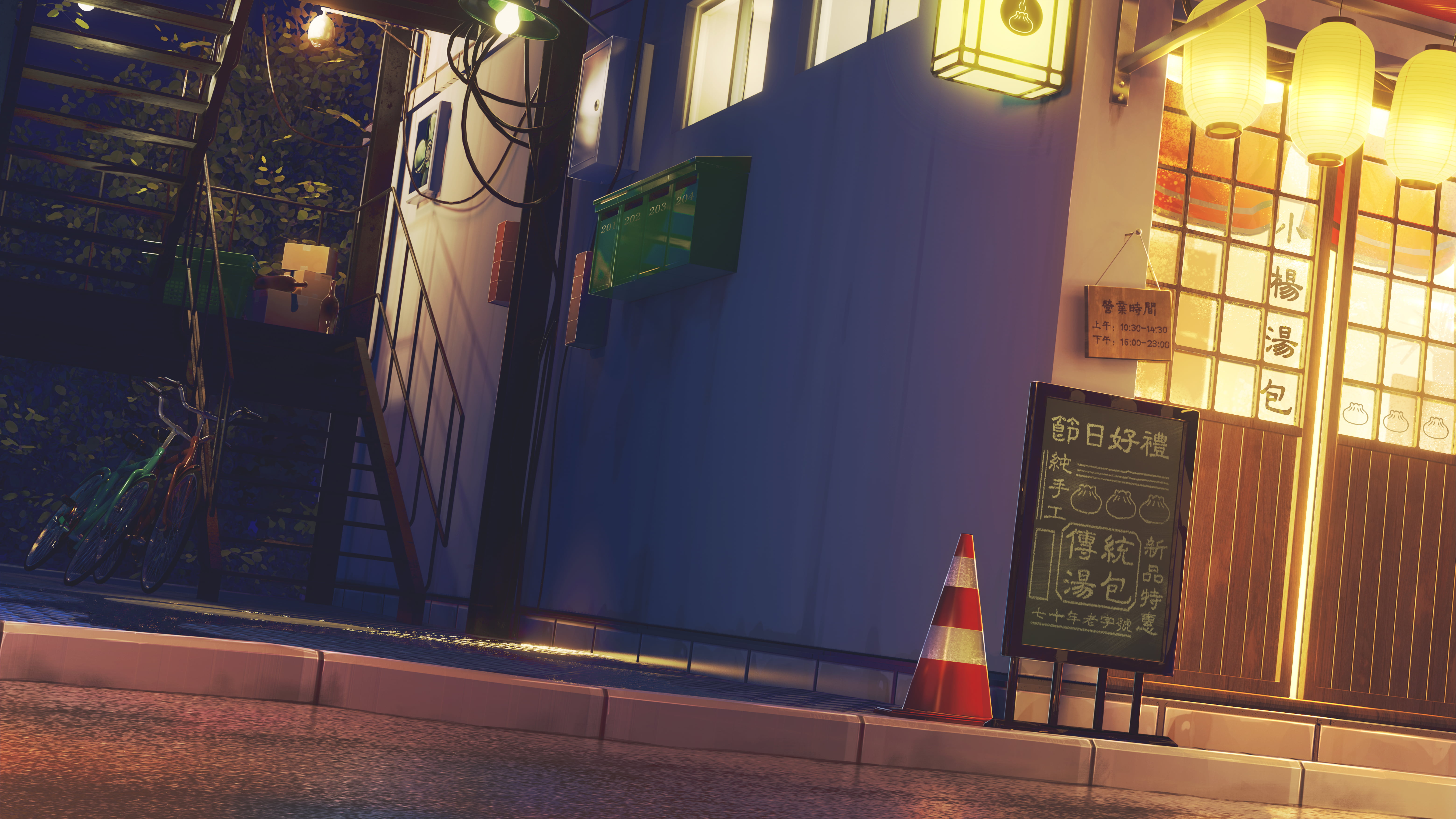 artwork, light effects, night, landscape, building, visual novel, 5K, HD Wallpaper