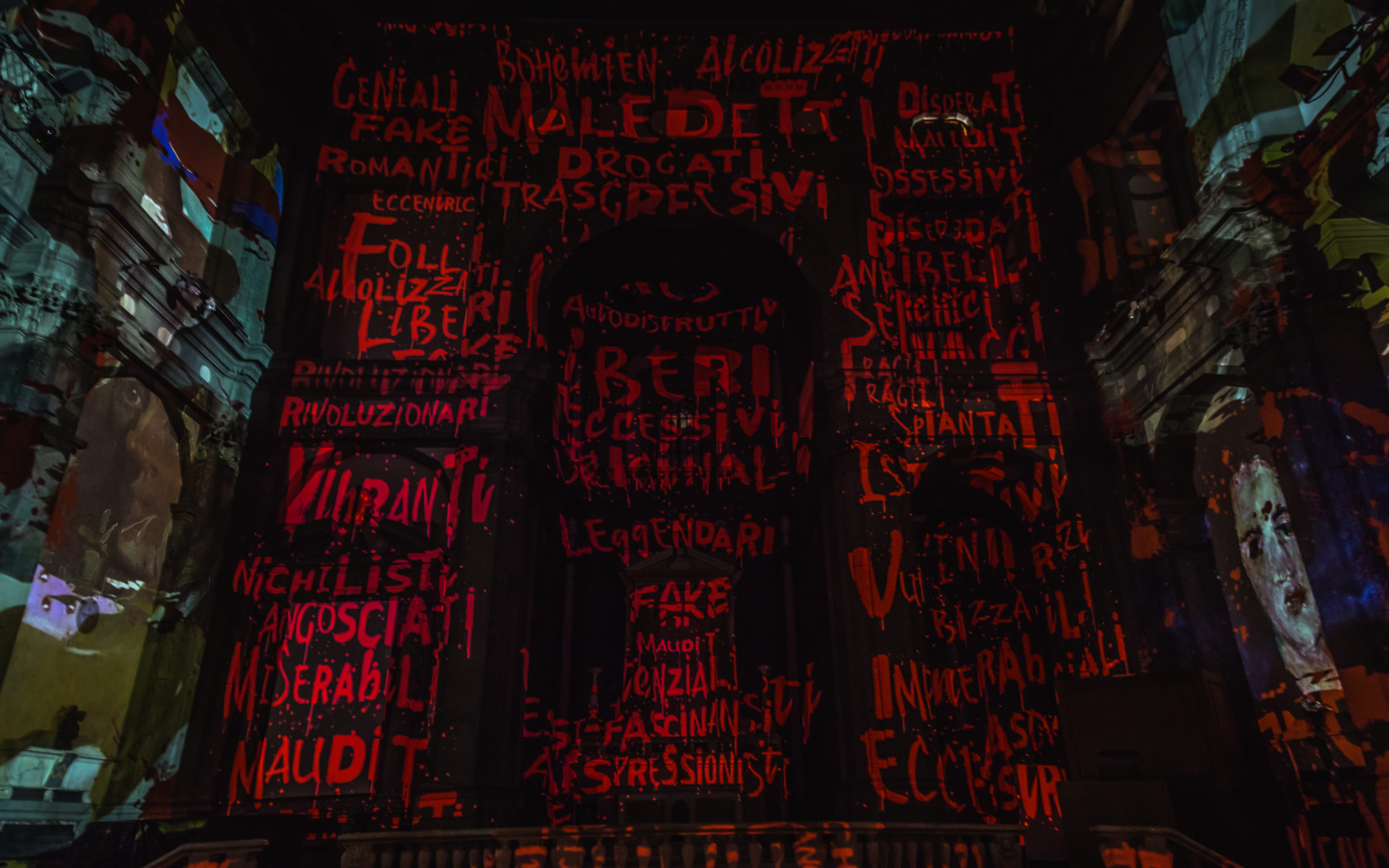 flare, Art, building exterior, retail, building, novel, red, poster, premiere, florence, light, Firenze, 5K, flame, paper, alphabet, western script, night, HD Wallpaper