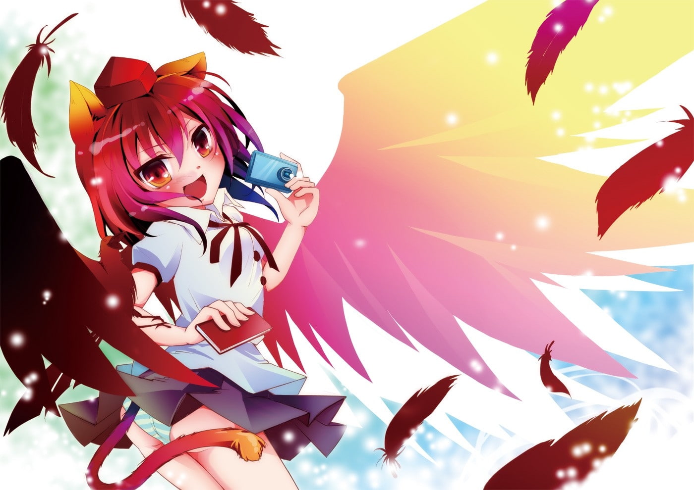 video, shameimaru, cats, Video Games, animals, art, ears, x, games, aya, nekomimi, Touhou, tengu, animal, hd, 720P, HD Wallpaper