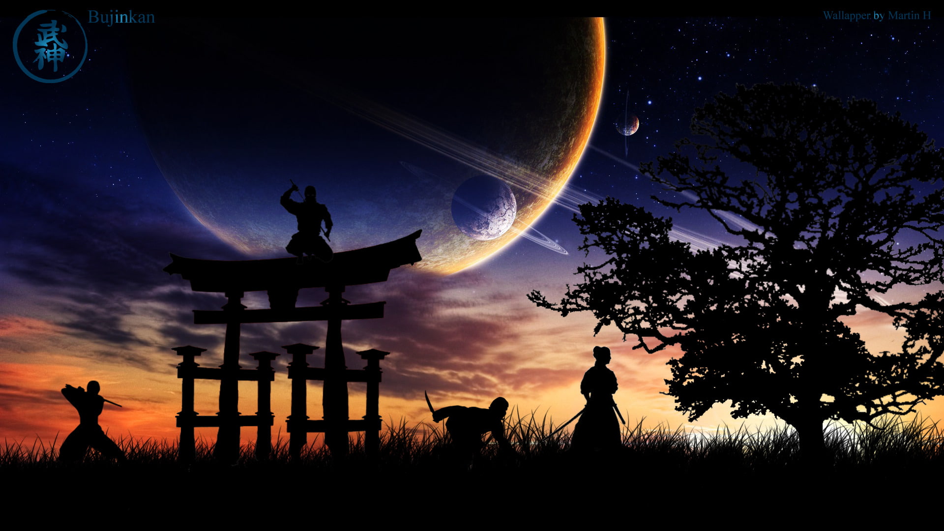 1080P, Planet, Martial Arts, Ninja, Artistic, Japan, Asian, Sky, Tree, Sunrise, Space, Japanese, HD Wallpaper