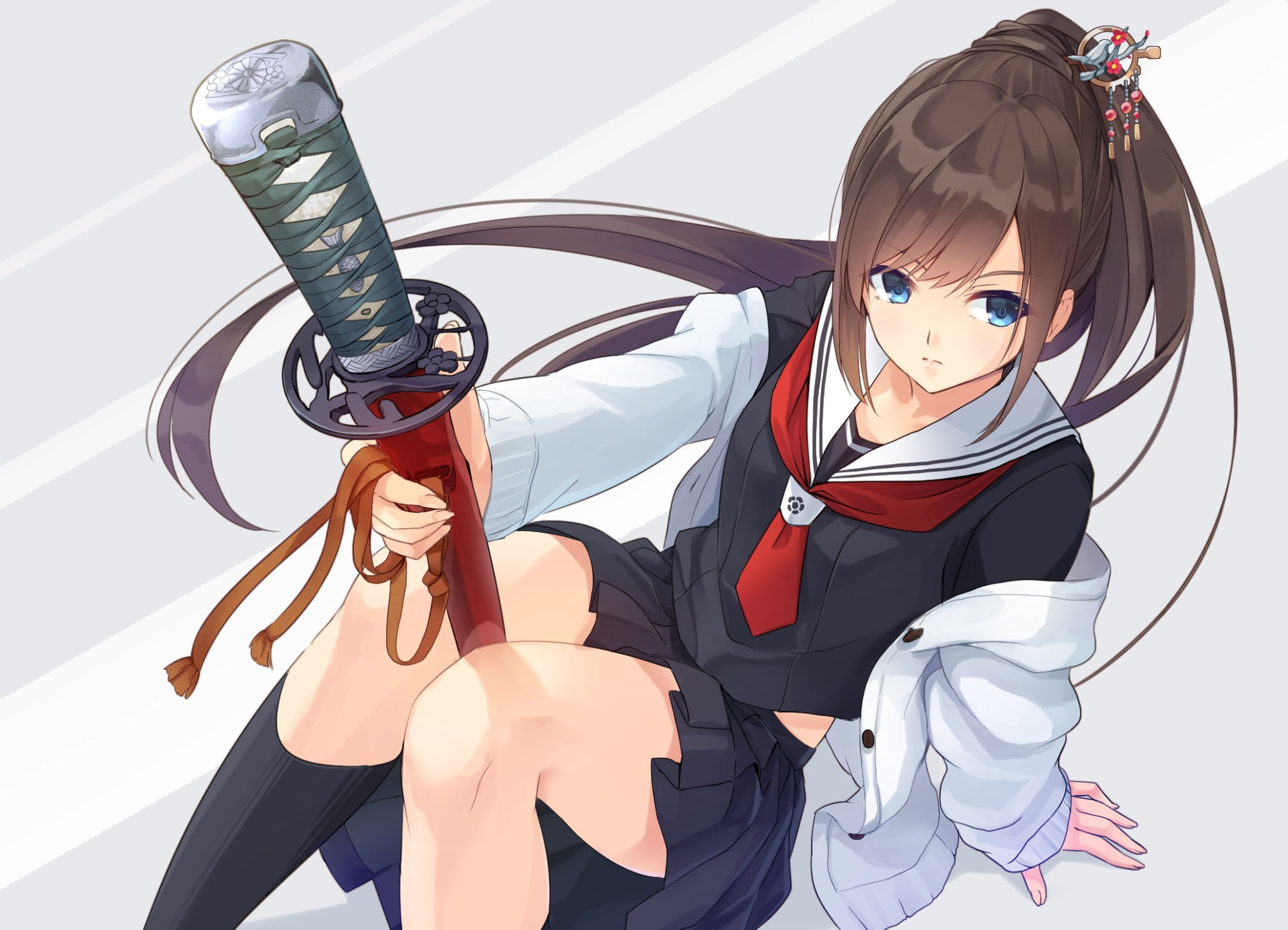 katana, girl, 1080P, ken, sword, seifuku, anime, blade, japanese, HD Wallpaper