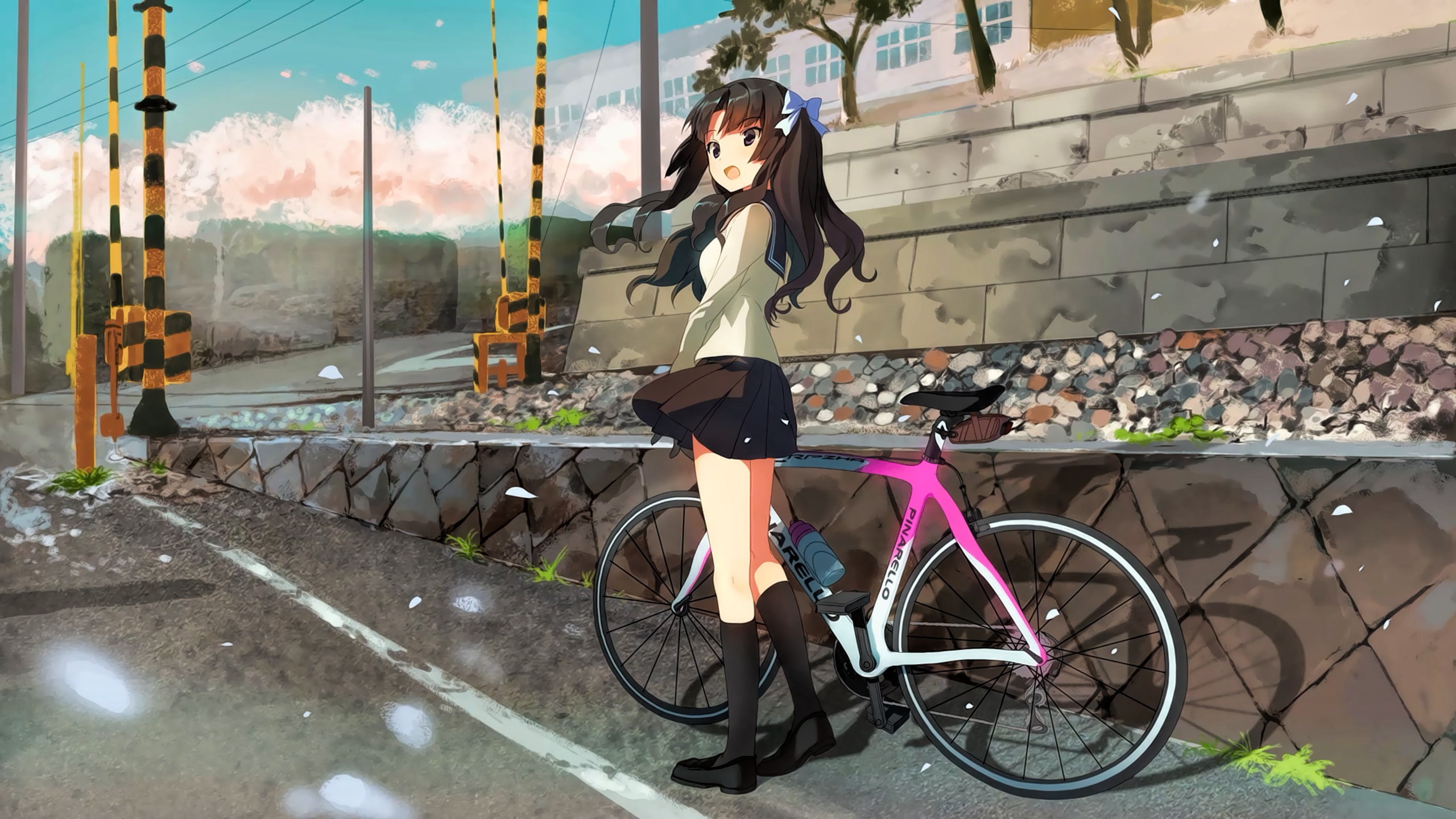by sanoboss, 2K, bike girl, city, bishojo, japanese, girl, street, anime, bike, HD Wallpaper
