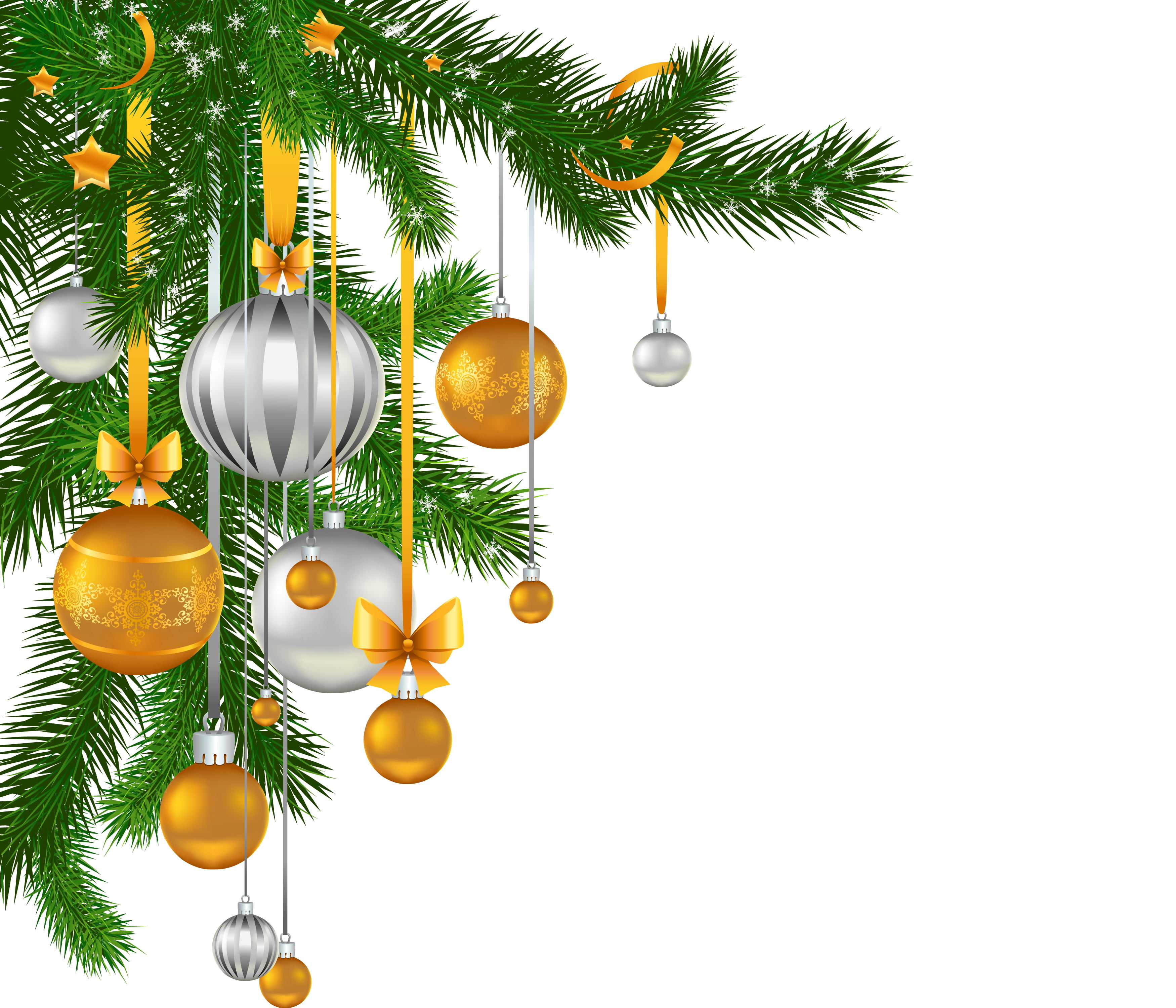 decor, holiday - event, tree, baubles, ornate, decoration, christmas Tree, snowflakes, gold Colored, balls, illustration, christmas, design, bows, isolated, HD Wallpaper