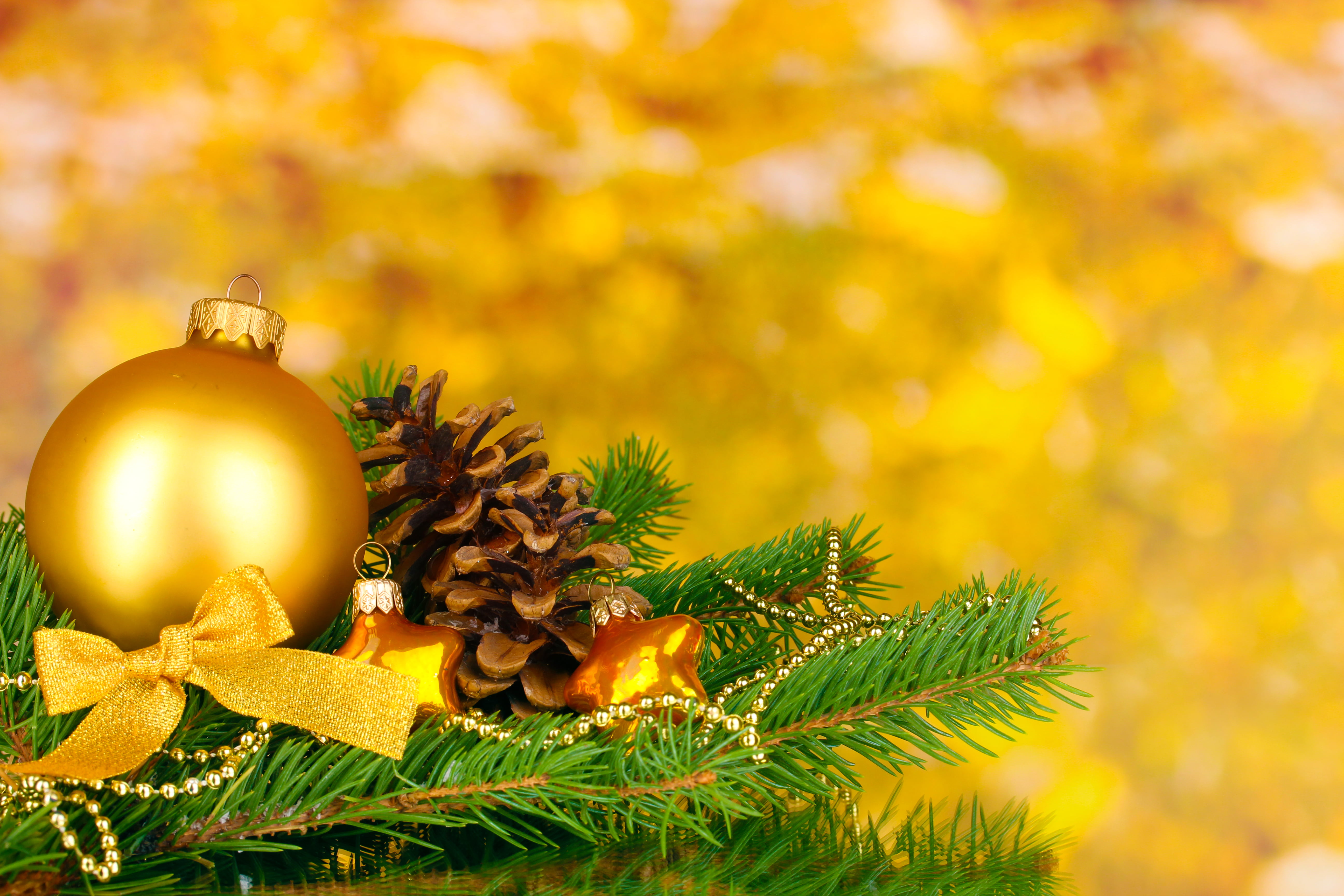 two, cones, gold colored, tape, gold, Golden balls, Christmas decoration, nature, close-up, decoration, Merry Christmas, event, holiday - event, no people, HD Wallpaper