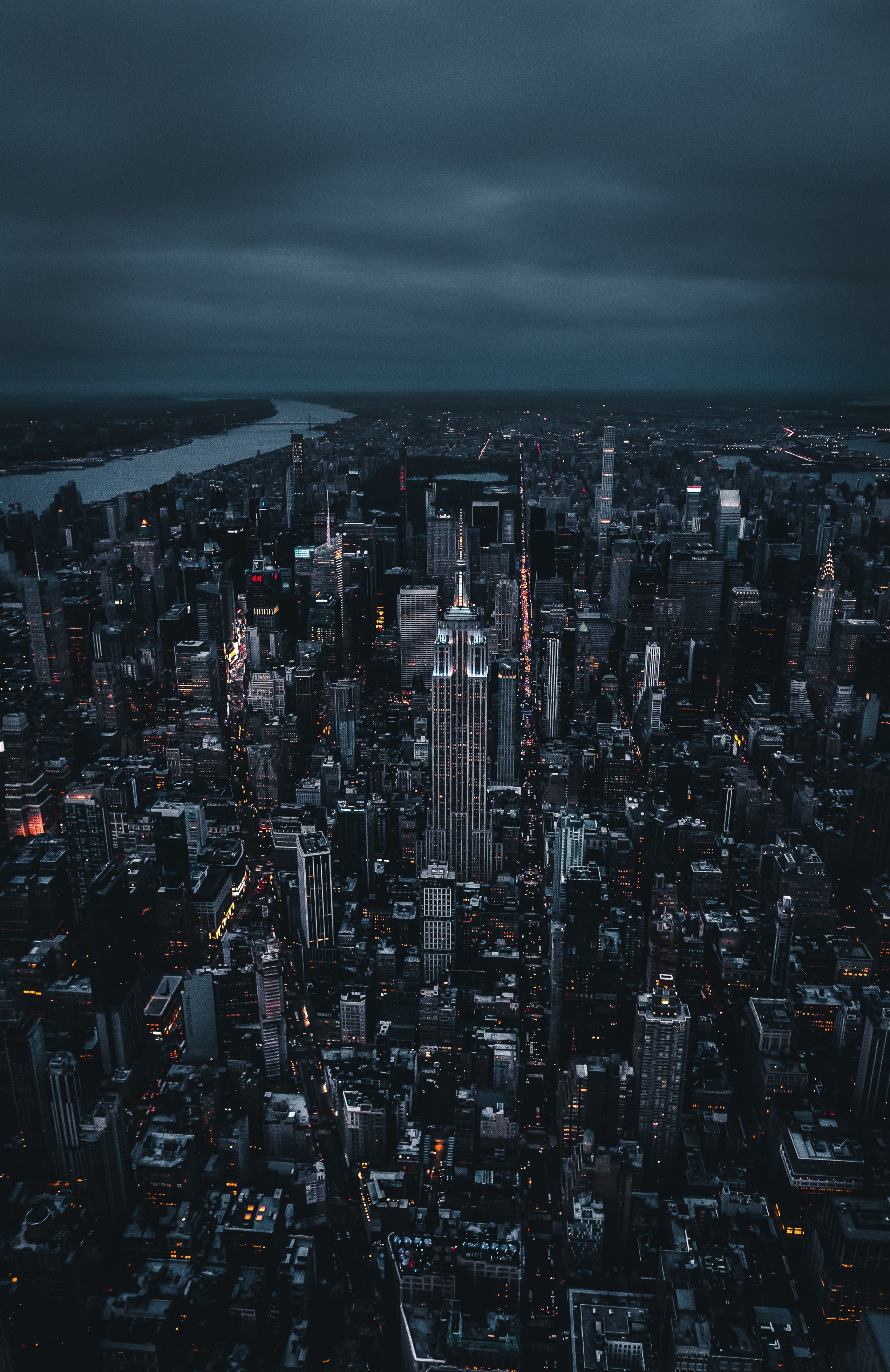 aerial, Andre Benz, urban, USA, 4K, night, building, architecture, New York City, Phone HD Wallpaper