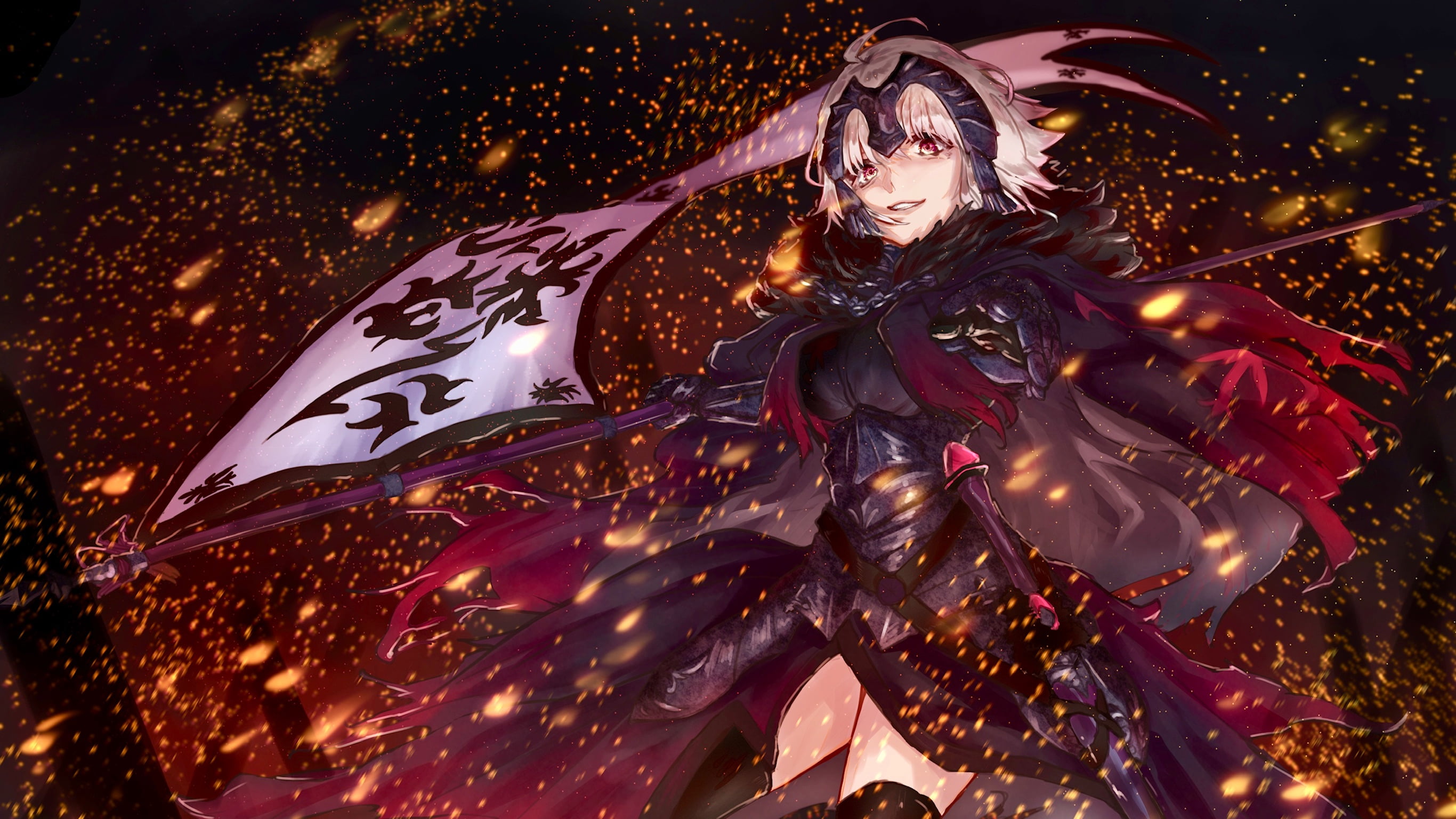 Headpiece, Fate Series, Fate/Grand Order, Flag, White Hair, Red Eyes, Girl, Jeanne dArc Alter, 2K, Cape, Avenger (Fate/Grand Order), HD Wallpaper