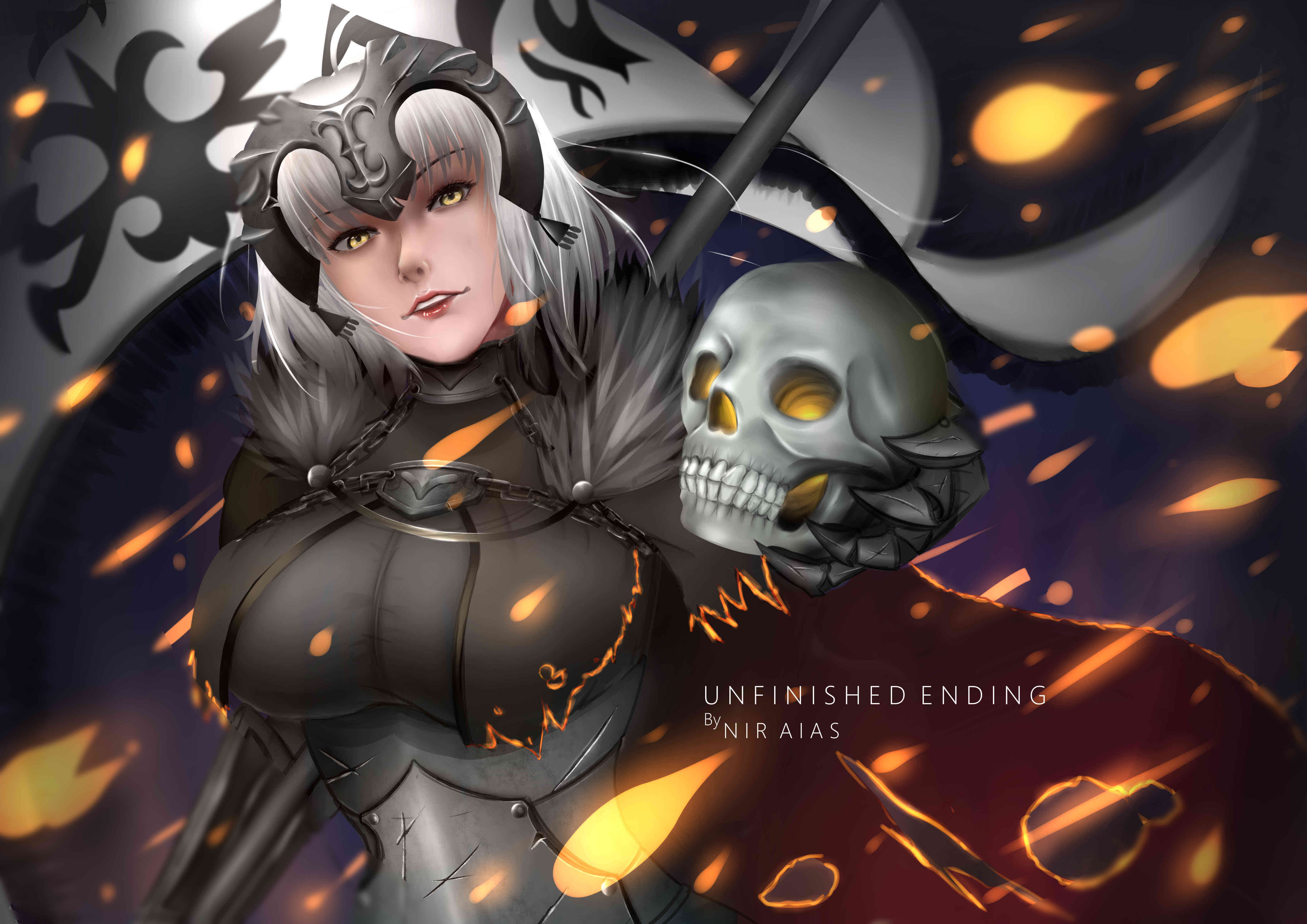 Jeanne dArc Alter, Fate Series, Headpiece, Flag, Fate/Grand Order, Skull, Avenger (Fate/Grand Order), 4K, Cape, White Hair, HD Wallpaper