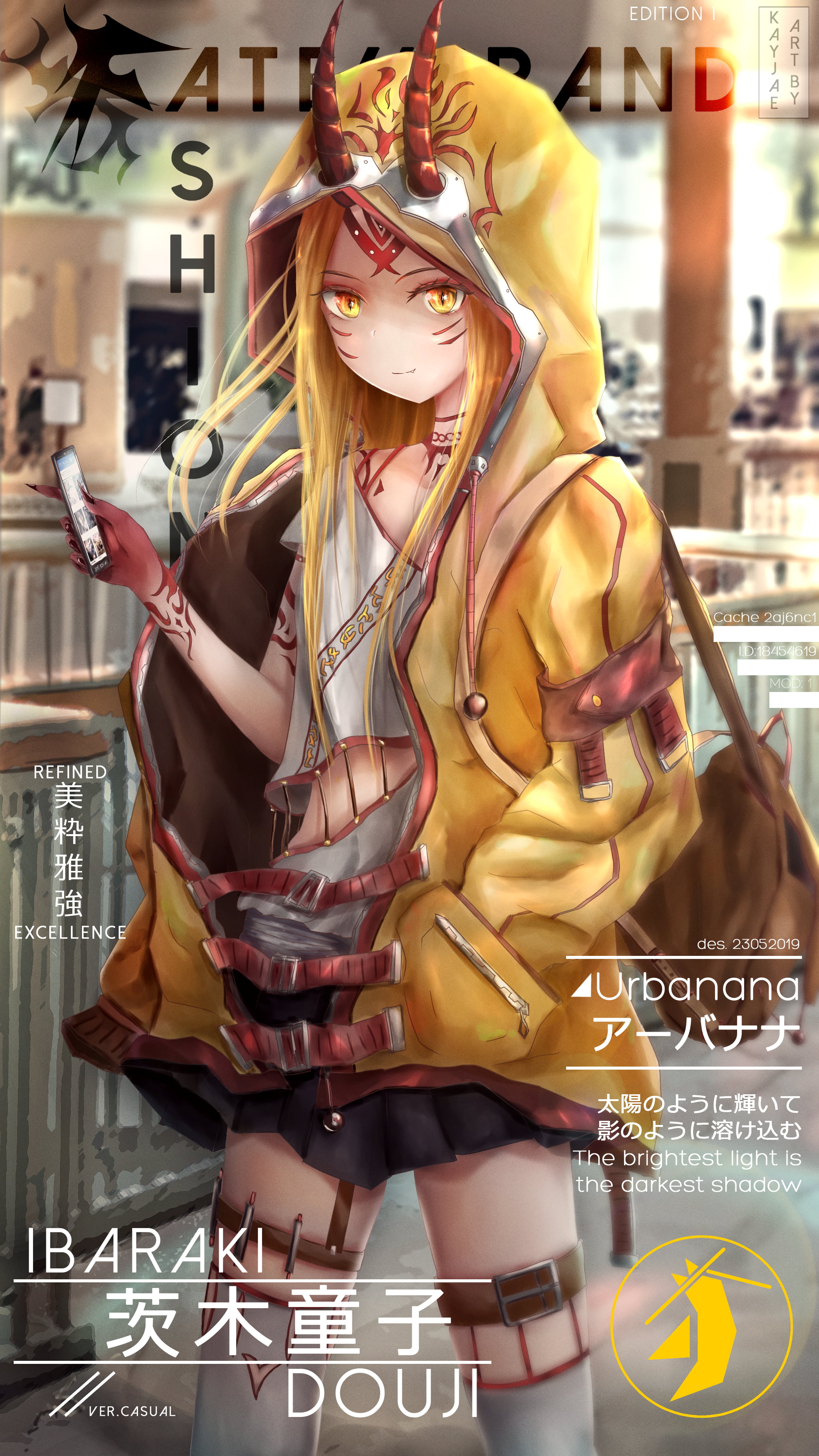anime, 4K, anime girls, yellow eyes, Fate/Grand Order, horns, Fate Series, Ibaraki Douji, Phone HD Wallpaper