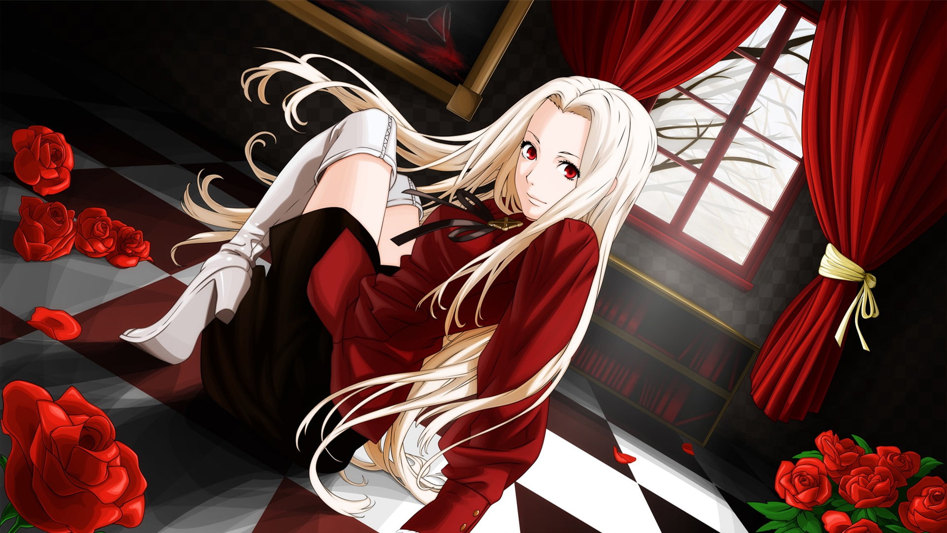 FateZero, long hair, anime girls, blonde, 1080P, Irisviel von Einzbern, flowers, red eyes, rose, Fate Series, HD Wallpaper
