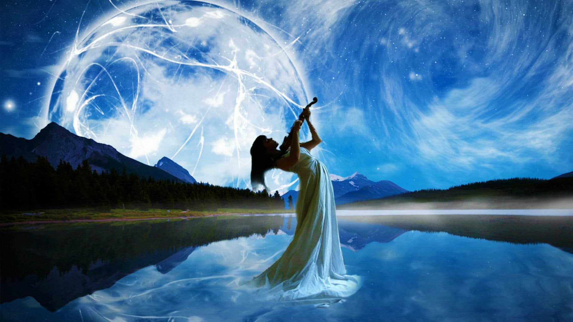 beautiful, digital, abstract, female, violinist, 1080P, 3d and abstract, HD Wallpaper