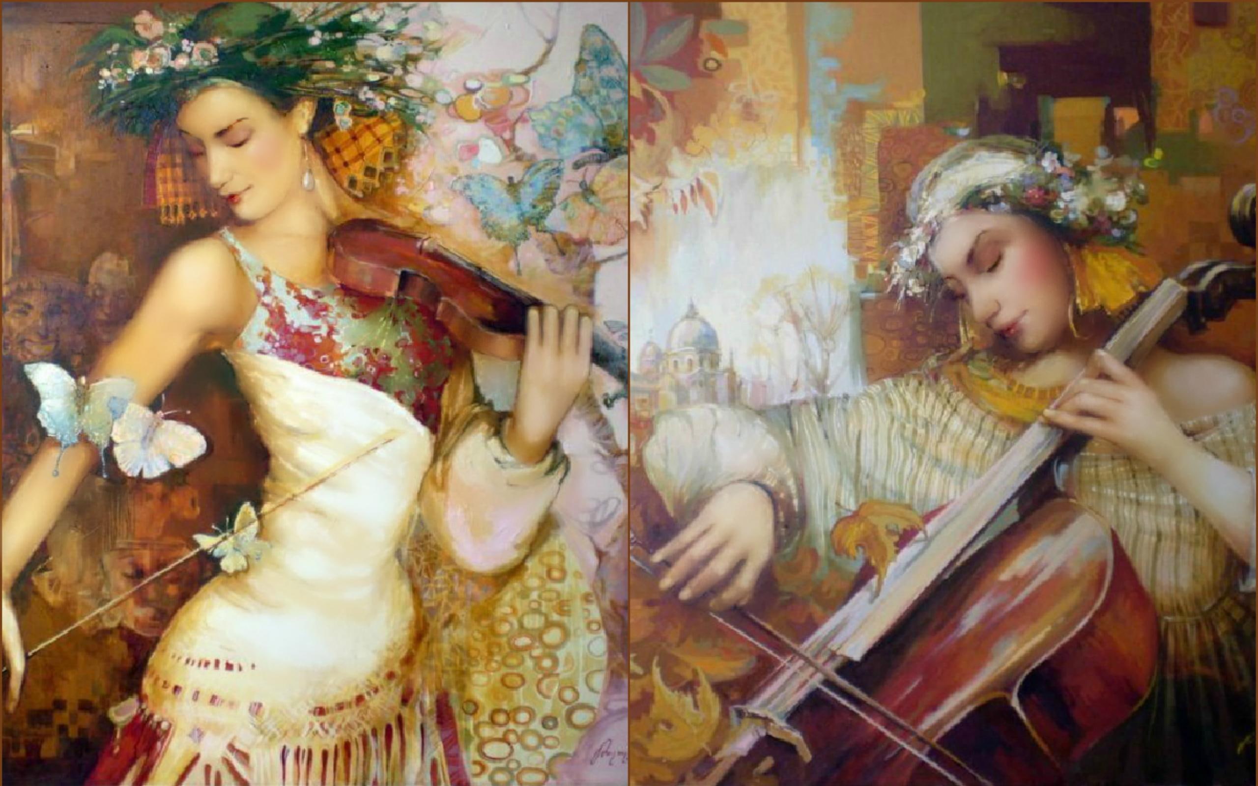 3d and abstract, paintings, digital, violinist, carmen, 2K, beauty, HD Wallpaper