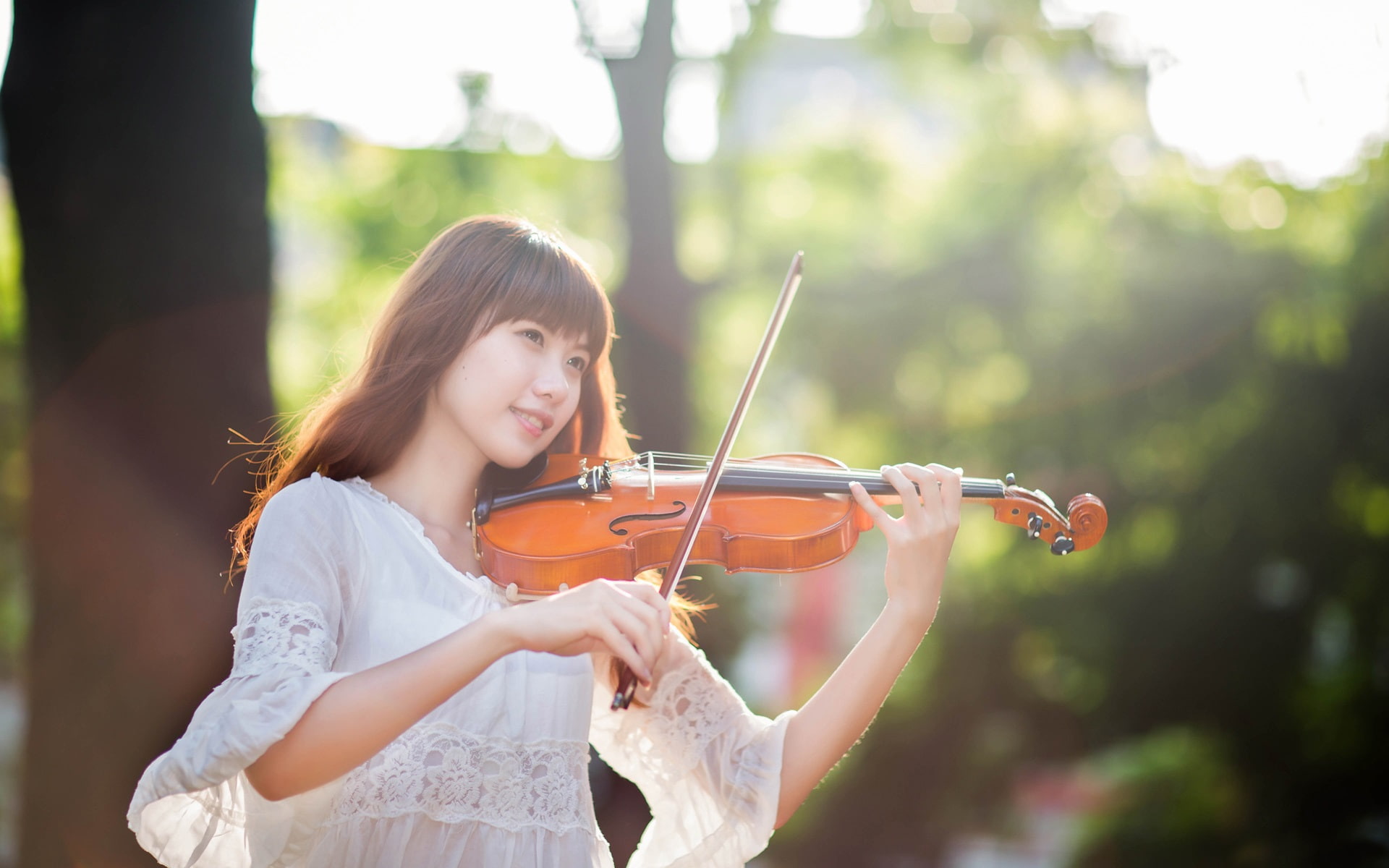 Violinist, East, Sunlight, 1080P, Forest, Girl, HD Wallpaper