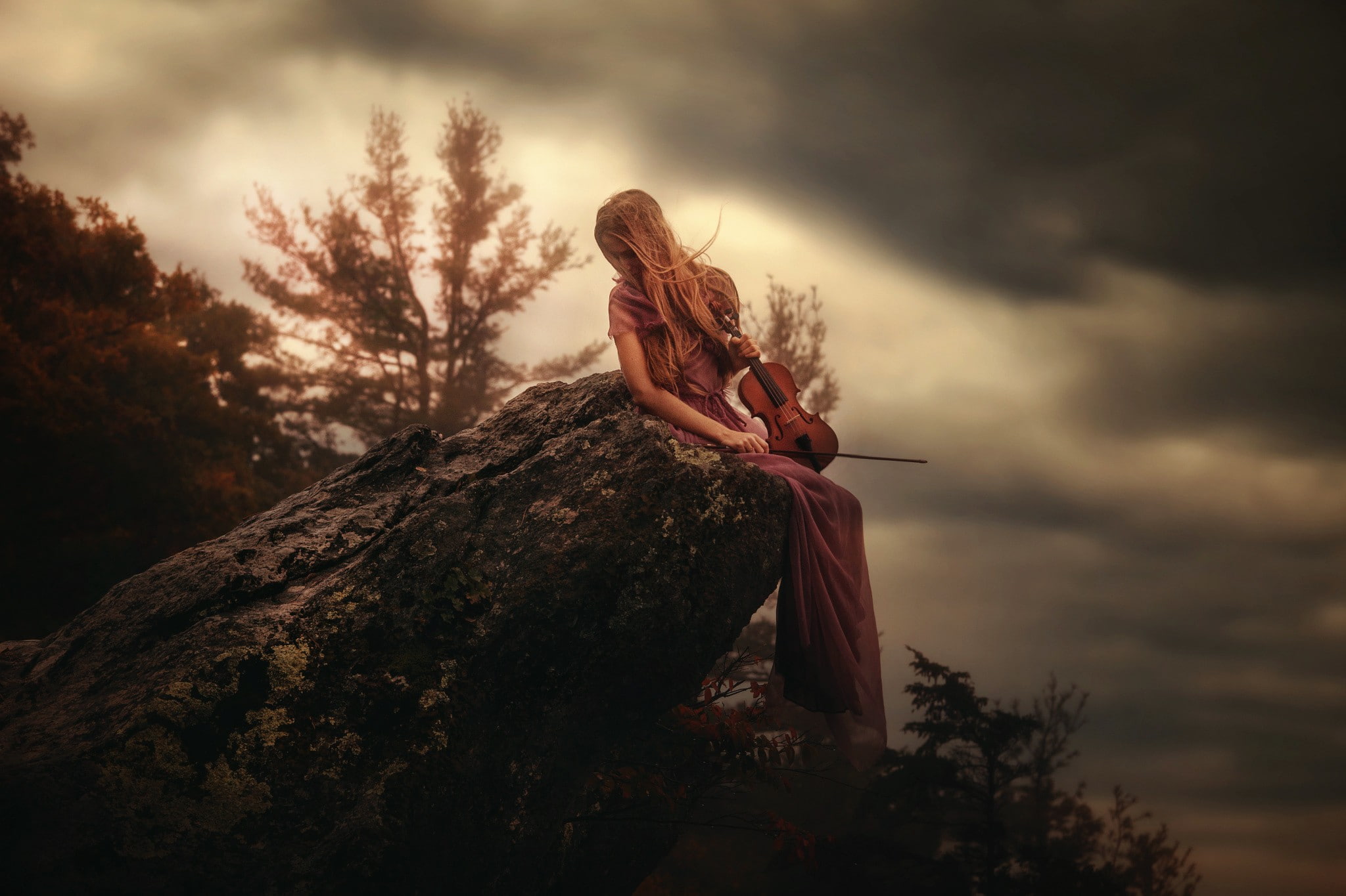 women outdoors, women, 1080P, violin, HD Wallpaper
