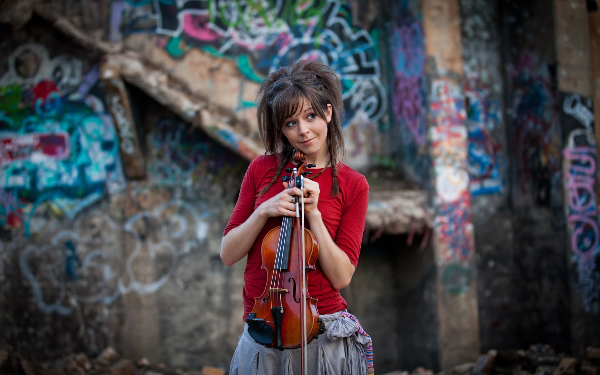 violin, cool, graffiti, remix, music, lindsey, 1080P, stirling, HD Wallpaper