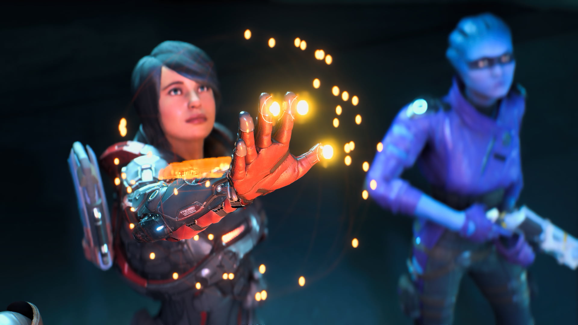 night, standing, Sara Ryder, illuminated, Mass Effect: Andromeda, Mass Effect, togetherness, people, Pelessaria BSayle, front view, enjoyment, child, women, HD Wallpaper