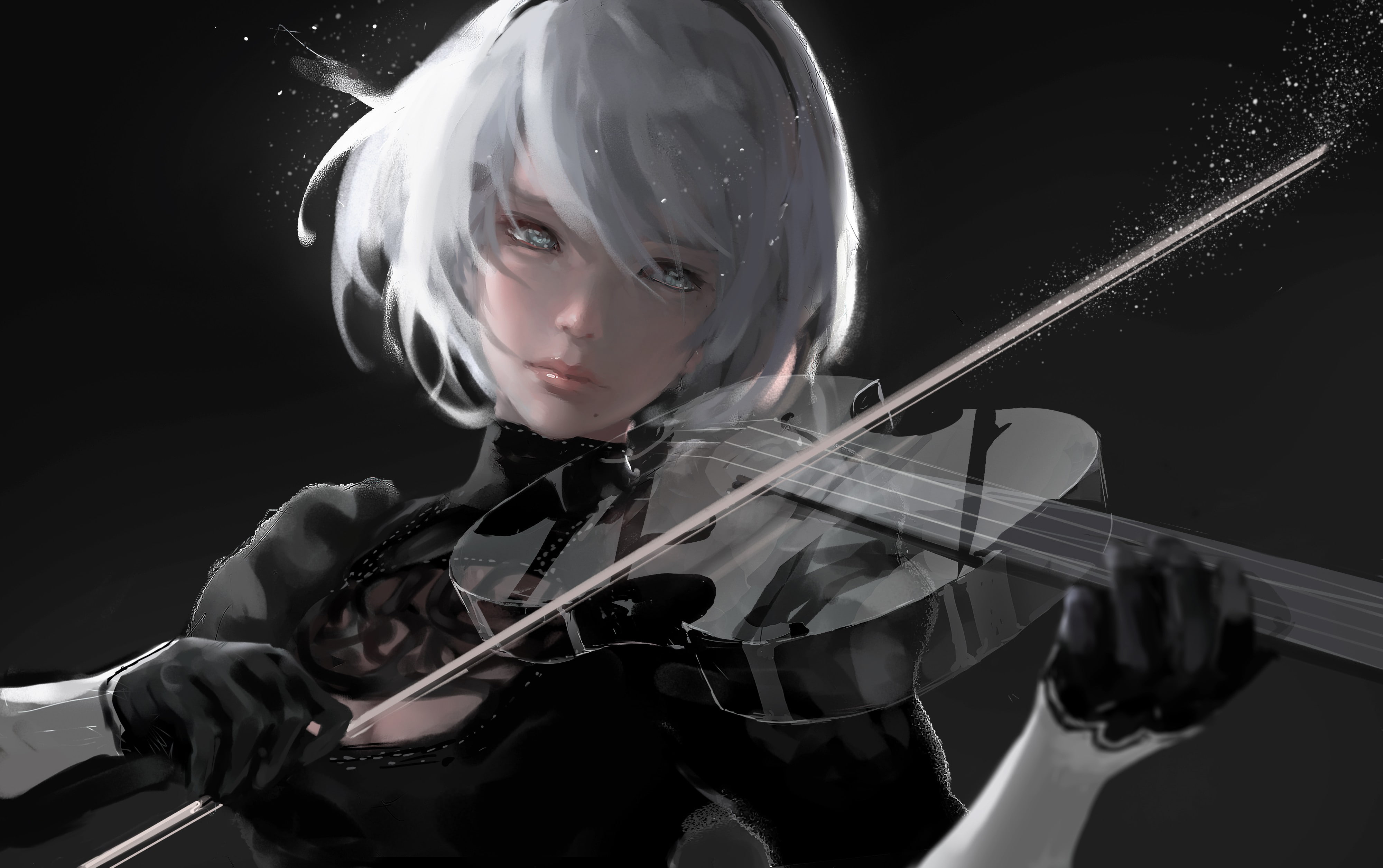 4K, hd, artist, performance, musician, holding, women, music, games, studio shot, musical instrument, headshot, violin, string instrument, 4k, nier automata, HD Wallpaper