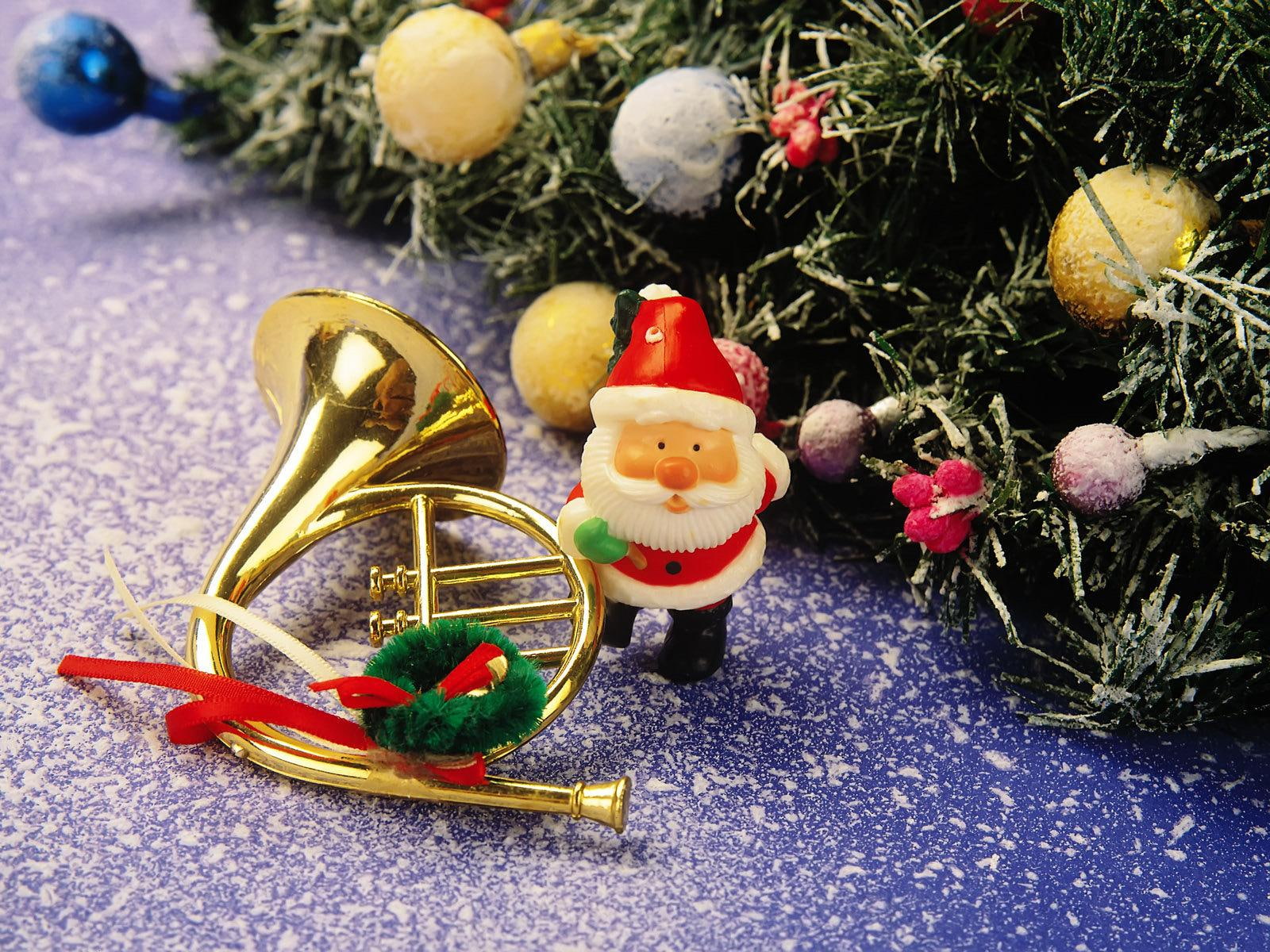 toys, christmas, santa, santa claus, 720P, trumpet, tree, claus, christmas tree, snow, HD Wallpaper