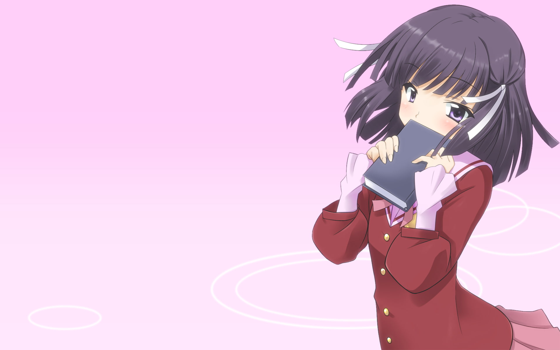 lifestyles, anime, short hair, women, technology, 1080P, one person, pink color, young adult, standing, simple background, The World Only God Knows, front view, HD Wallpaper