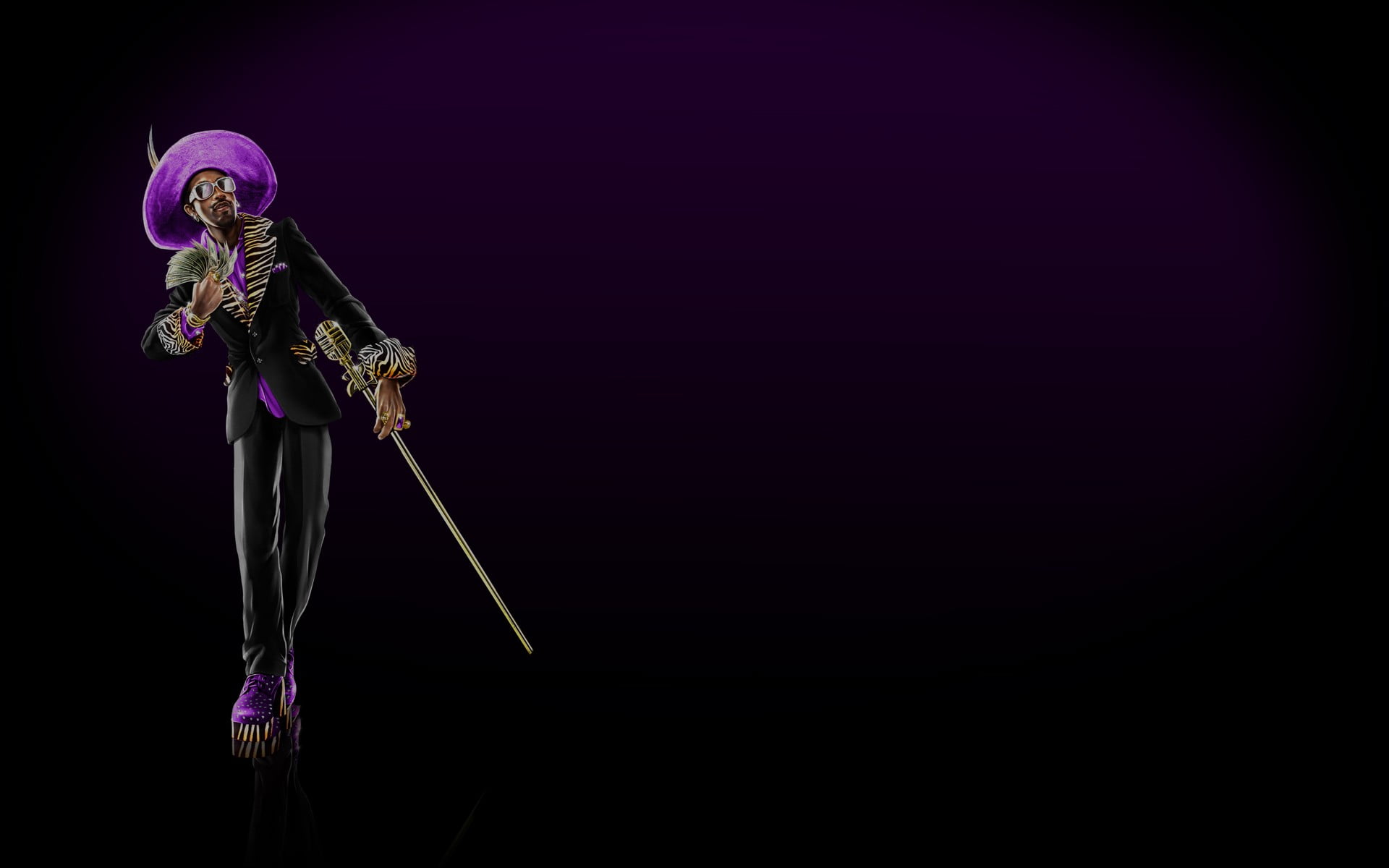 holding, performance, stage, sword, trumpet, copy space, studio shot, music, Zimos, art and craft, 1080P, spooky, indoors, clothing, man, purple, brass instrument, HD Wallpaper