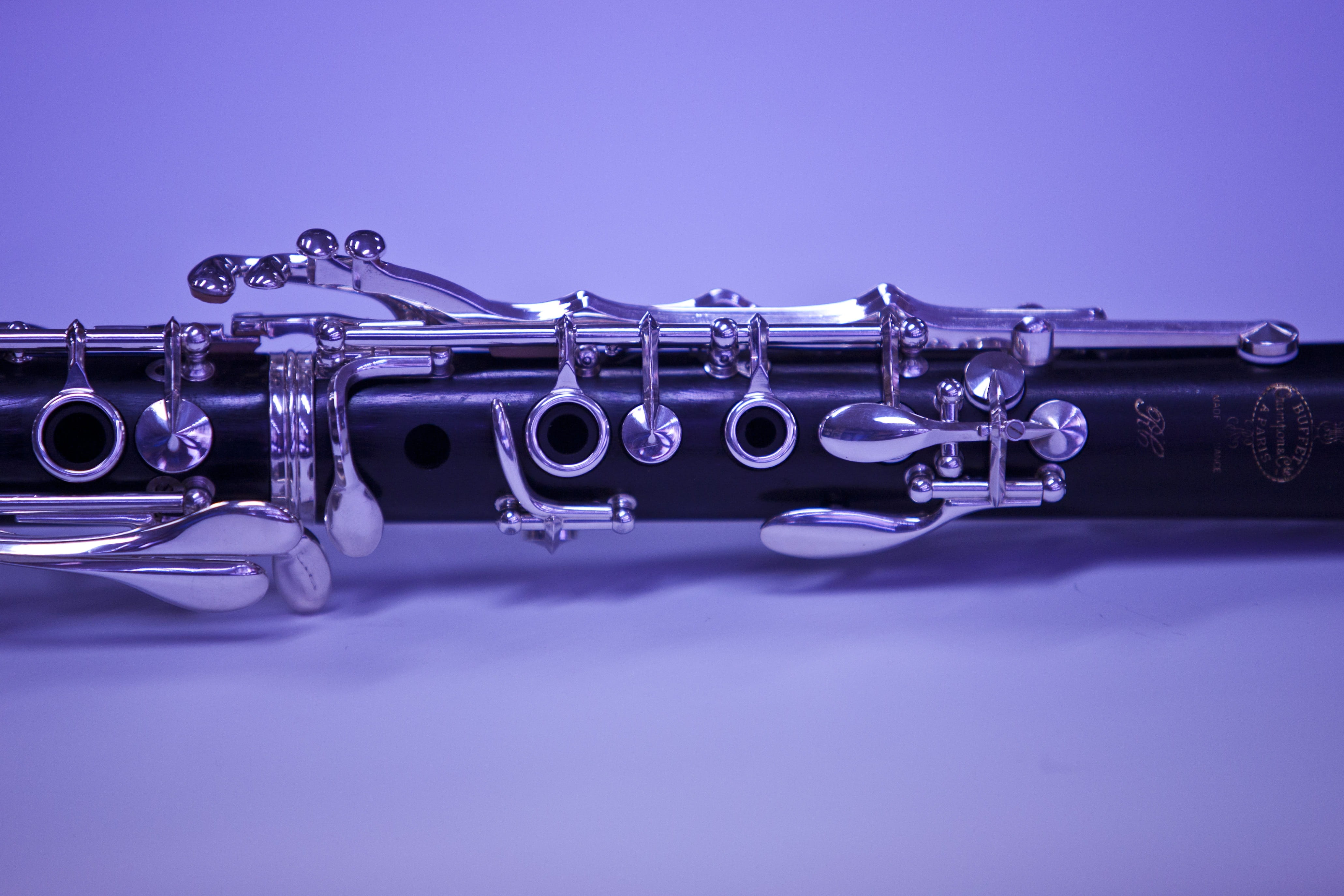 musical instrument, indoors, played, jazz music, close-up, arts culture and entertainment, studio shot, metal, copy space, purple, single object, clarinet, HD Wallpaper