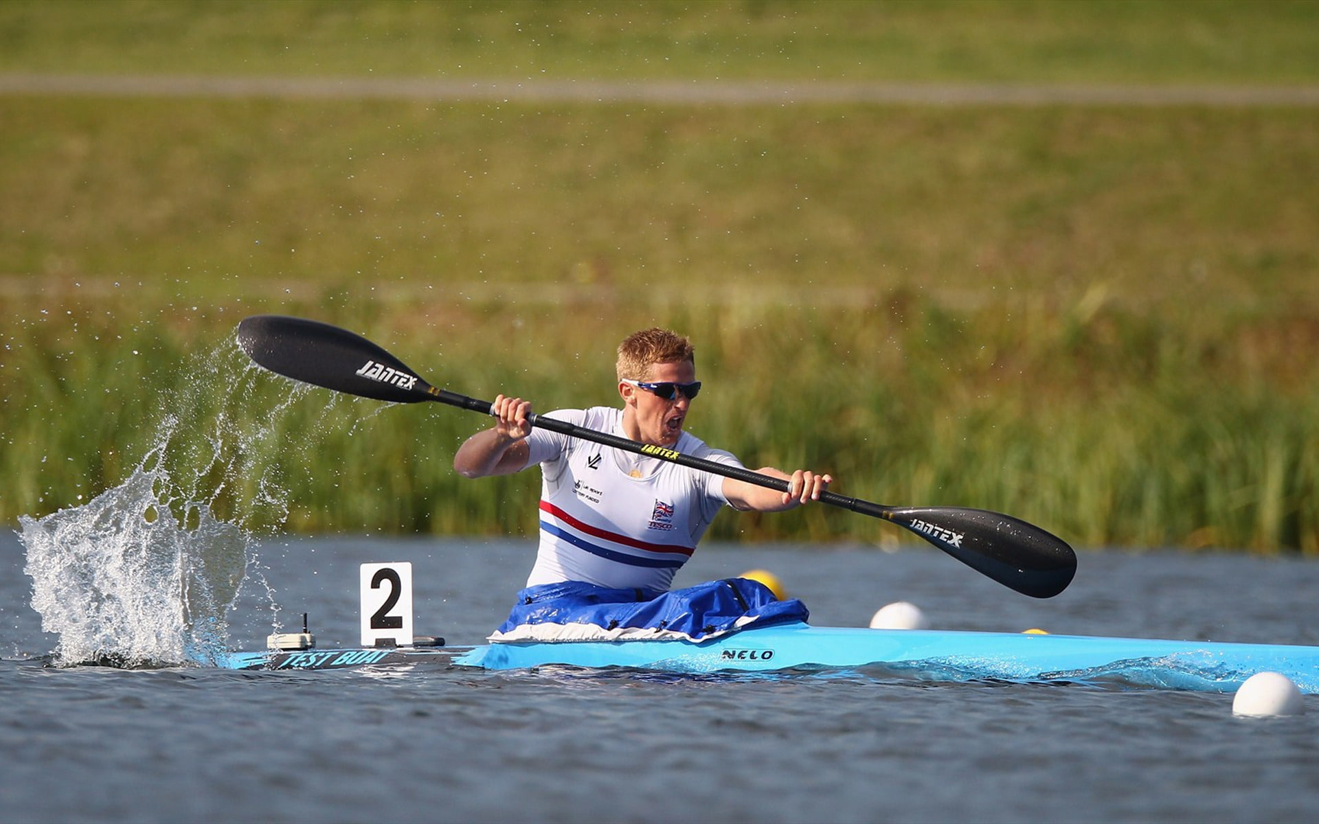 jersey, 1080P, paddle, blue, black, boat, white, paul, athelete, london, kayak, men, red, s, olympics, canoe, wycherley, HD Wallpaper
