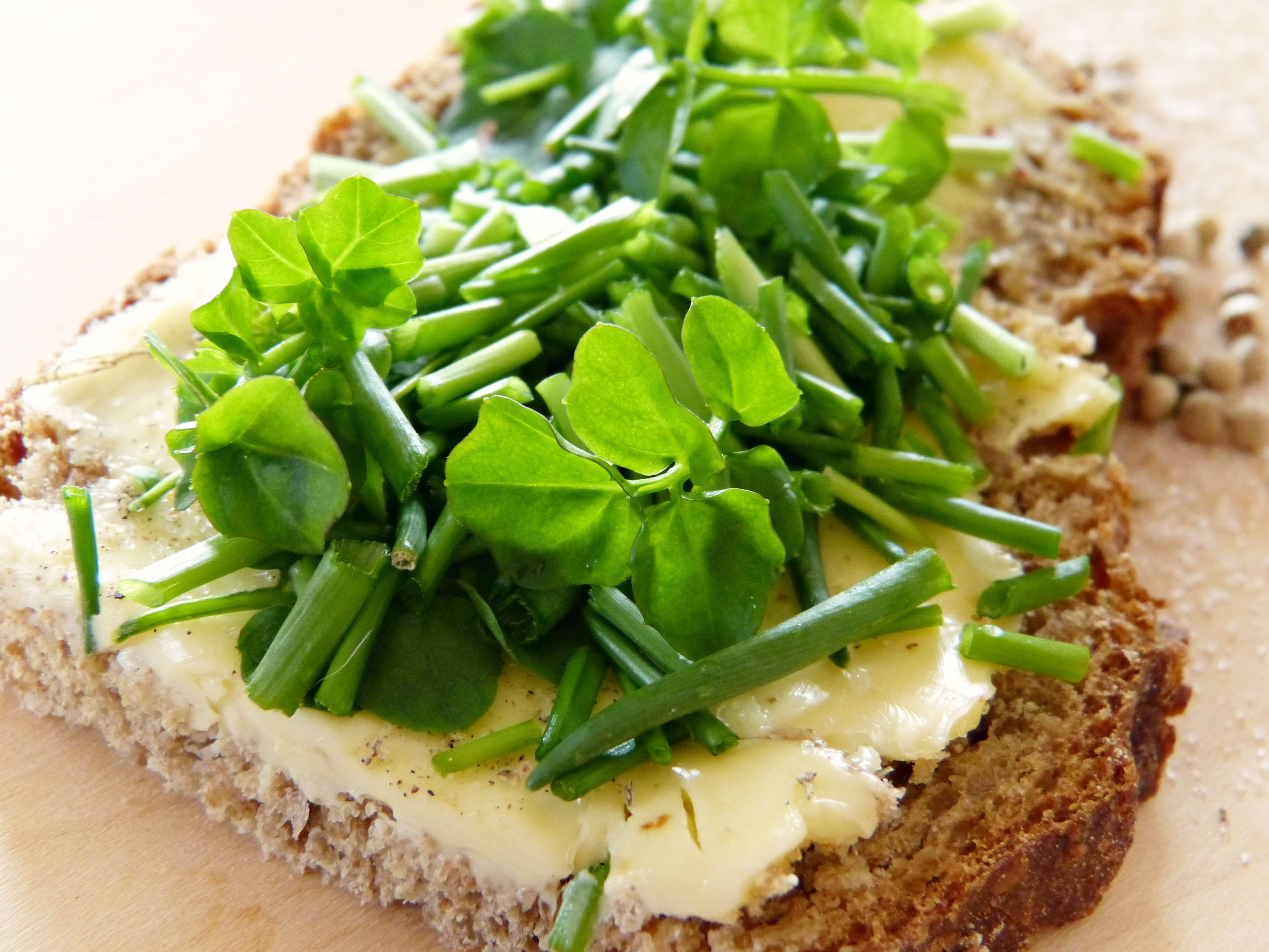 food, cress bread, 4K, green color, detoxify, vegetarian food, butter, bless you, edible, arugula, garnish, freshness, close-up, bean, indoors, cutting board, HD Wallpaper