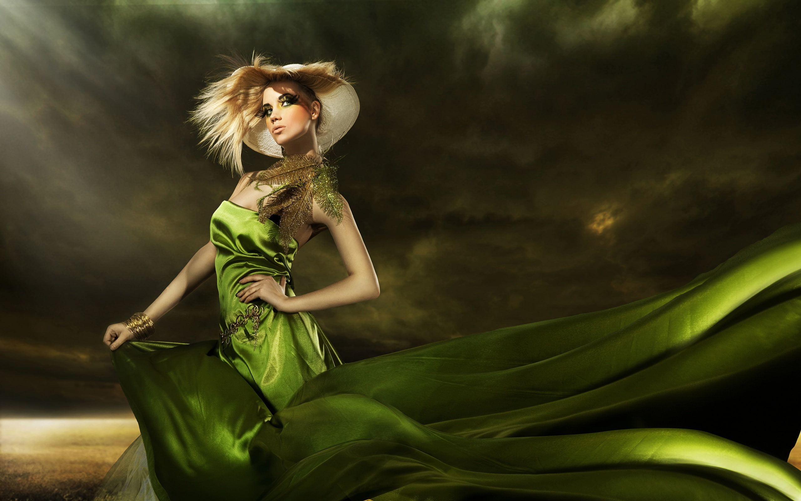 2K, Girl, Dress, Green, Fashionable, HD Wallpaper