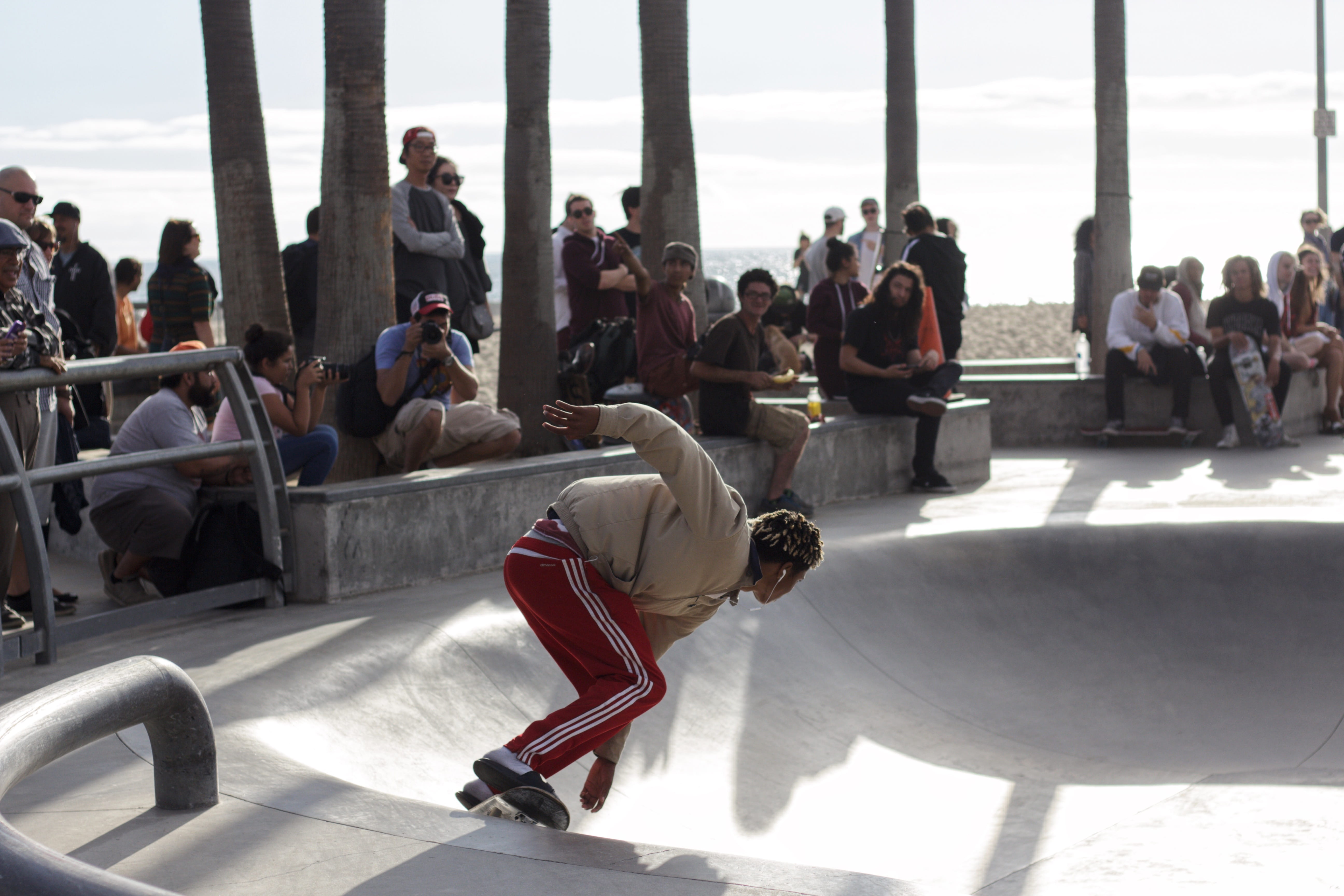 5K, lifestyles, water, men, venice beach, nature, sunlight, sky, tourism, california, skateboard, women, united states, la, group of people, los angeles, HD Wallpaper