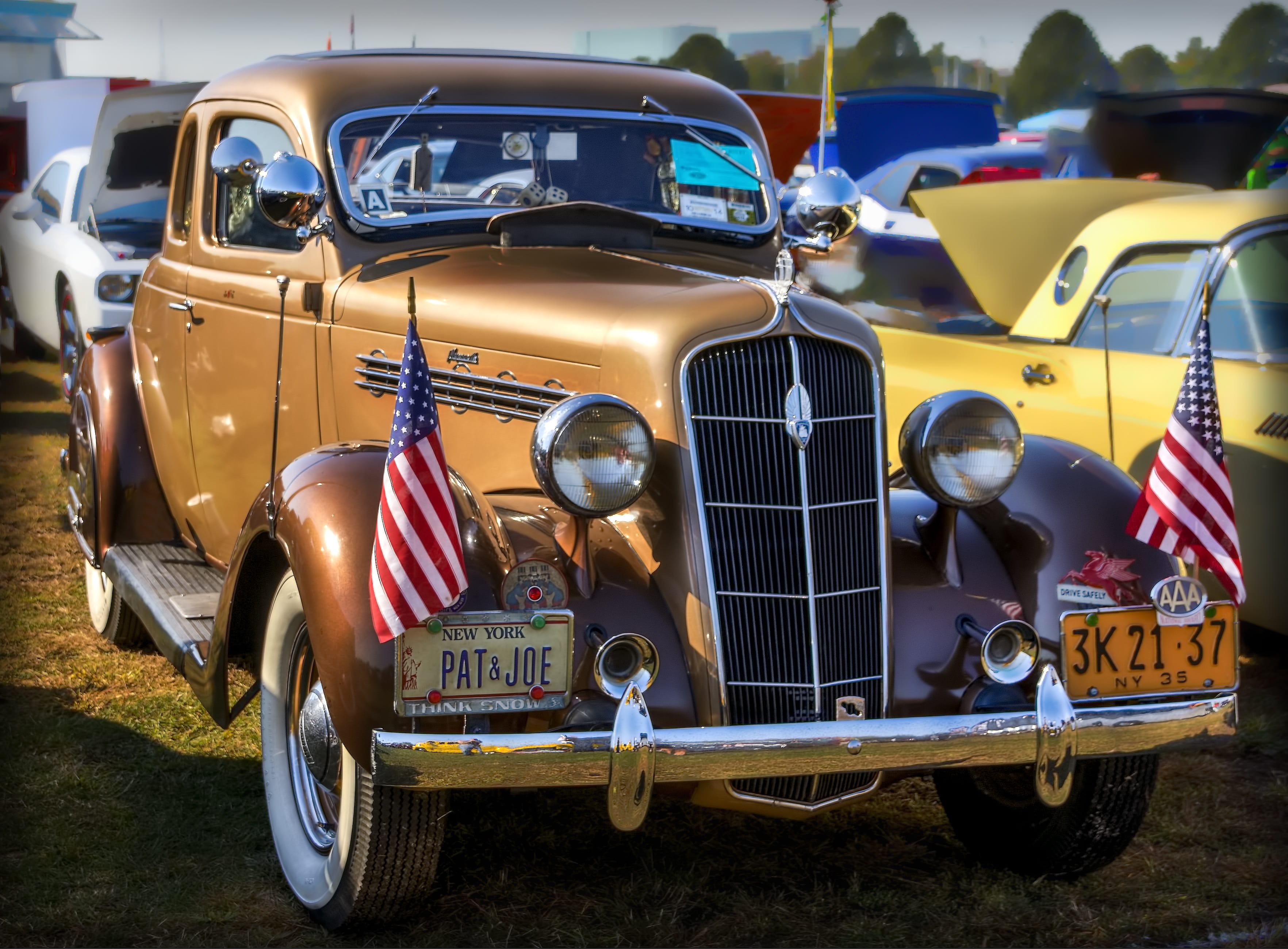 headlight, yellow, city, Automobile, parking lot, vehicle, 2K, parking, shiny, parked, retro styled, motor vehicle, old, vintage car, travel, no people, HD Wallpaper
