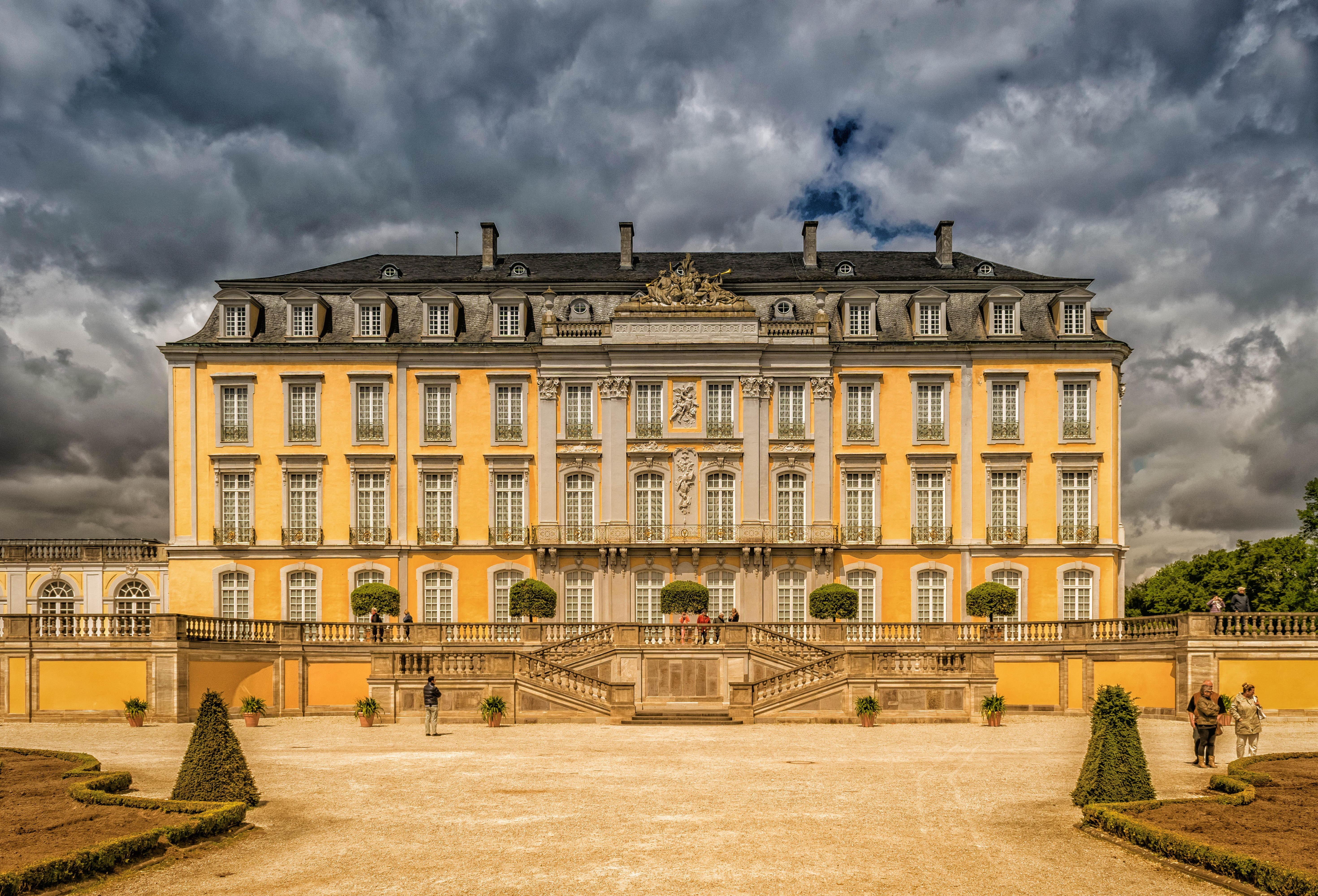 building, photography, history, rheinland, dramatic, facade, architectural, noble, cloud - sky, luxury, palace, brühl, sky, world heritage, brühler closed, HD Wallpaper
