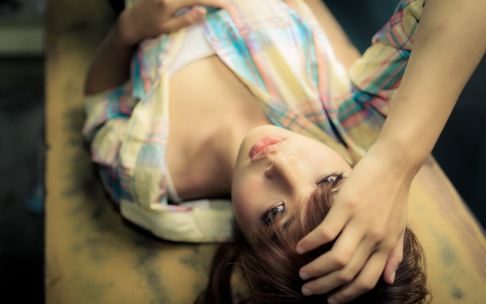 brown, brunette, eyes, luing, asian, 720P, beautyful, girl, woman, HD Wallpaper