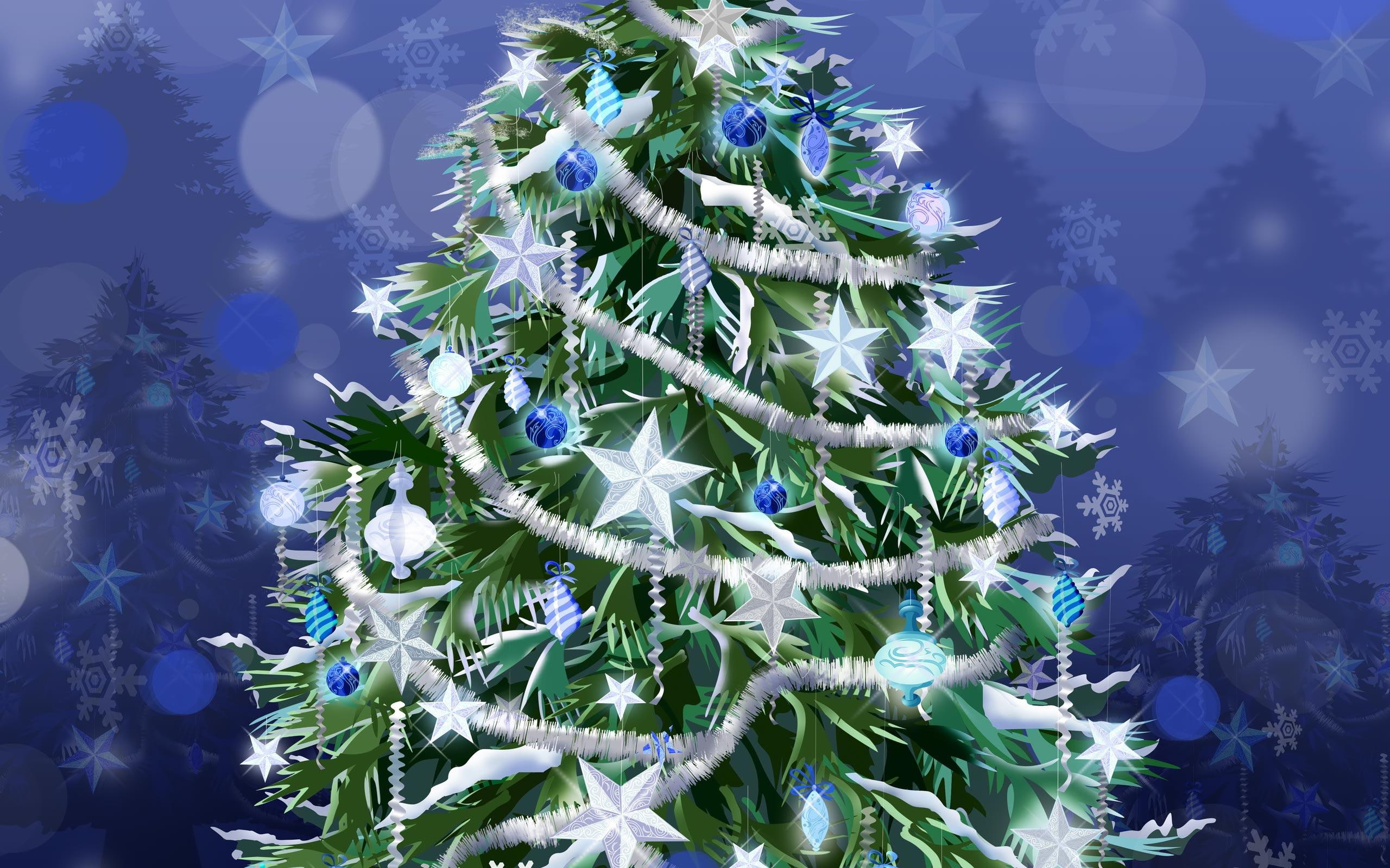 dressed, trees, beautifully, christmas, decorated, tree, nature and landscapes, 2K, holidays, HD Wallpaper
