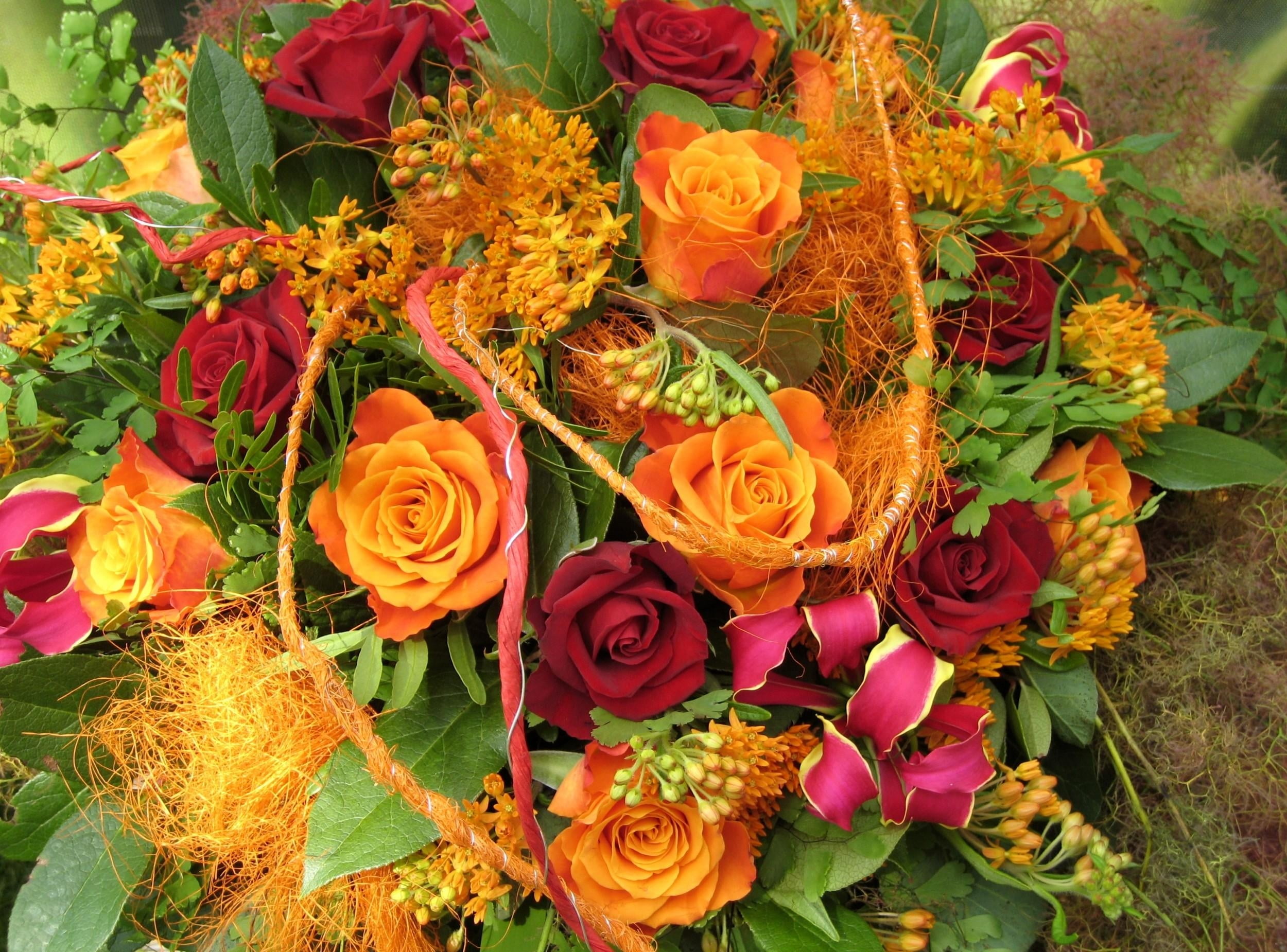 rose - Flower, orange, red, leaf, orange Color, 1080P, wedding, nature, petal, flowers, romance, multi Colored, inflorescence, roses, high angle view, HD Wallpaper
